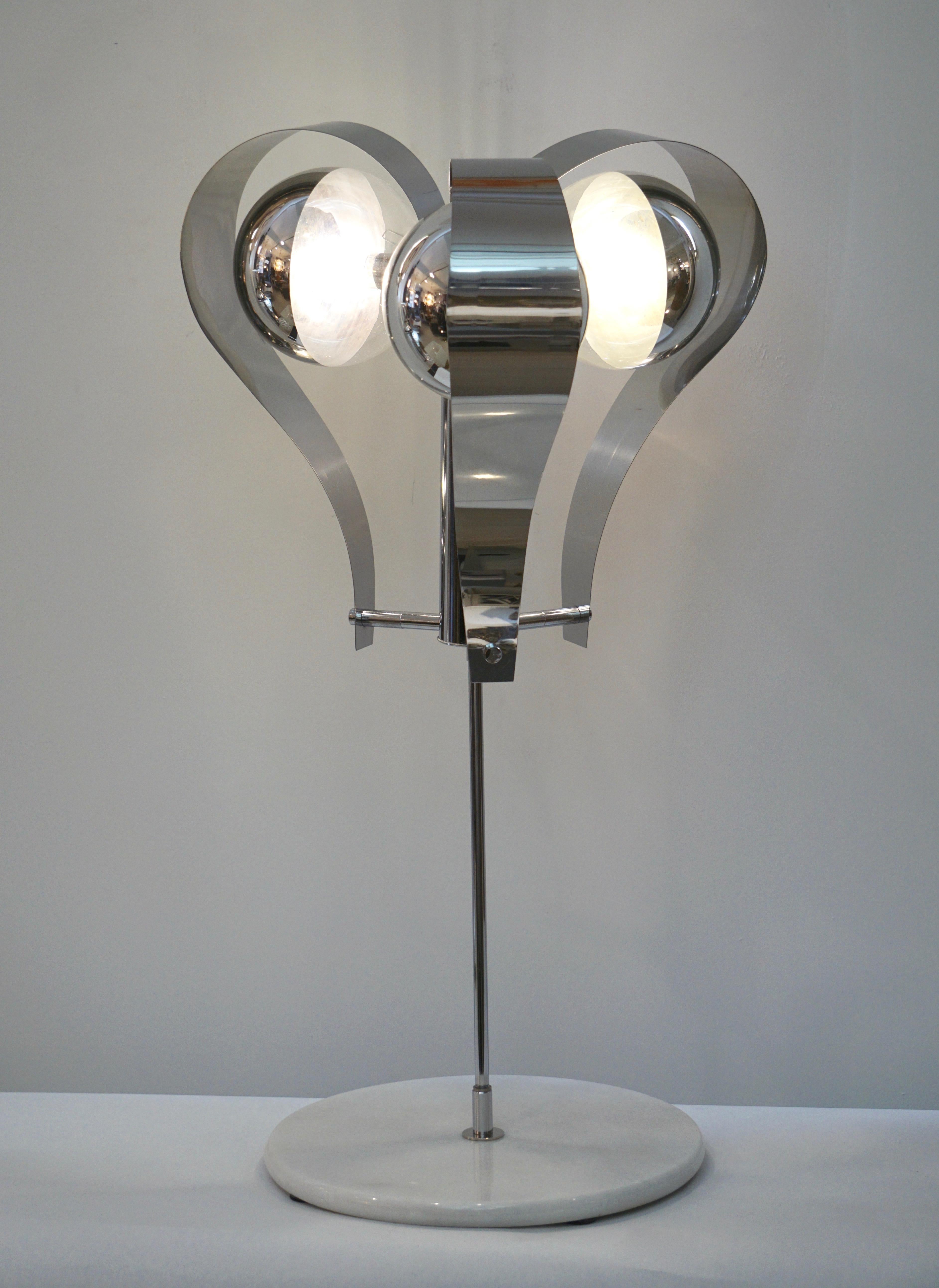 Italian Tall Vintage Chrome and White Marble Table Lamp, 1960s 2