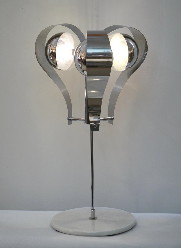 Italian Tall Vintage Chrome and White Marble Table Lamp, 1960s For Sale 2