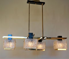 Italian 1960's Texture Glass and Bronze Chandelier