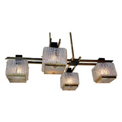 Italian 1960's Texture Glass and Bronze Chandelier