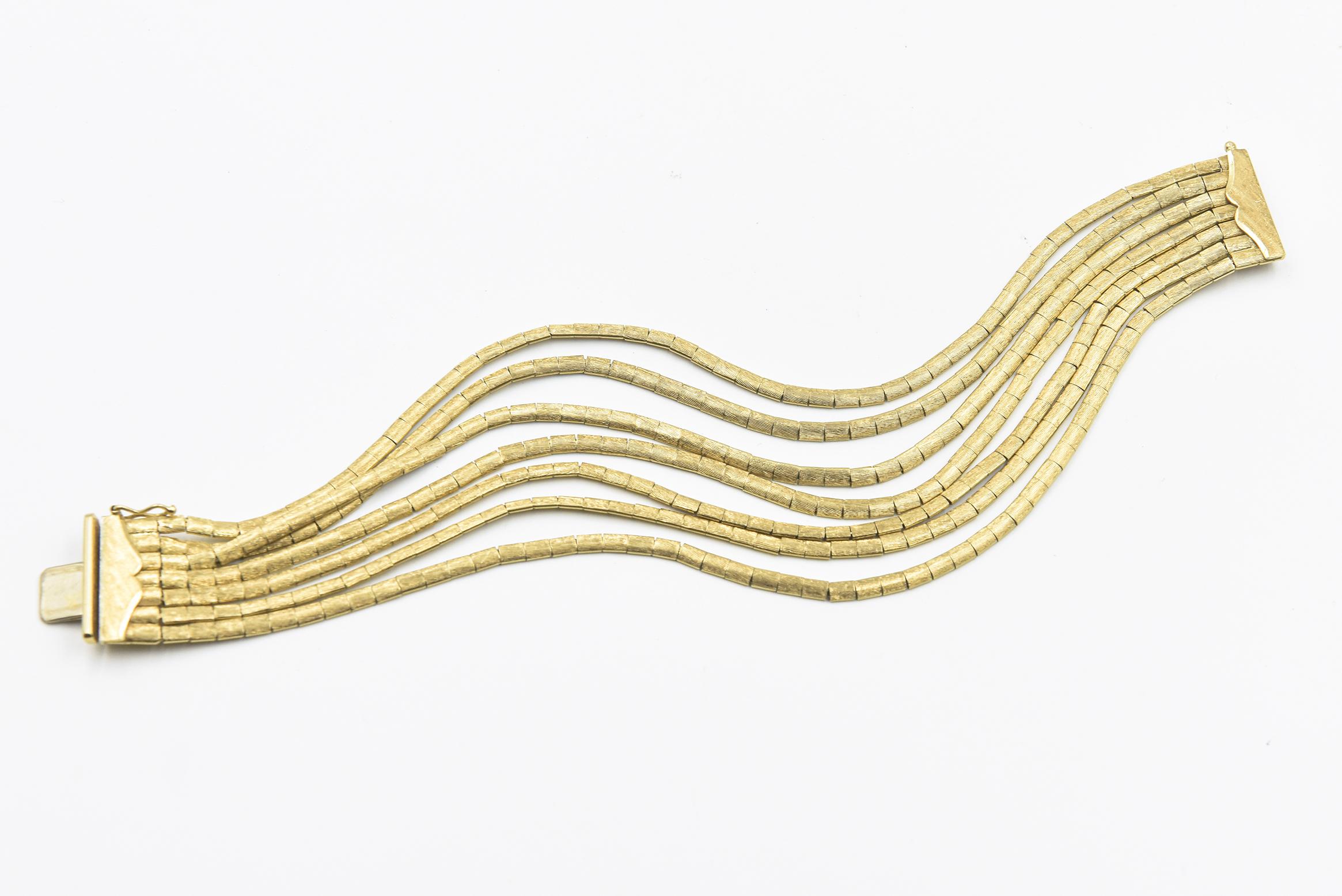 Women's Italian 1960s Textured Florentine Gold Seven-Strand Bracelet For Sale