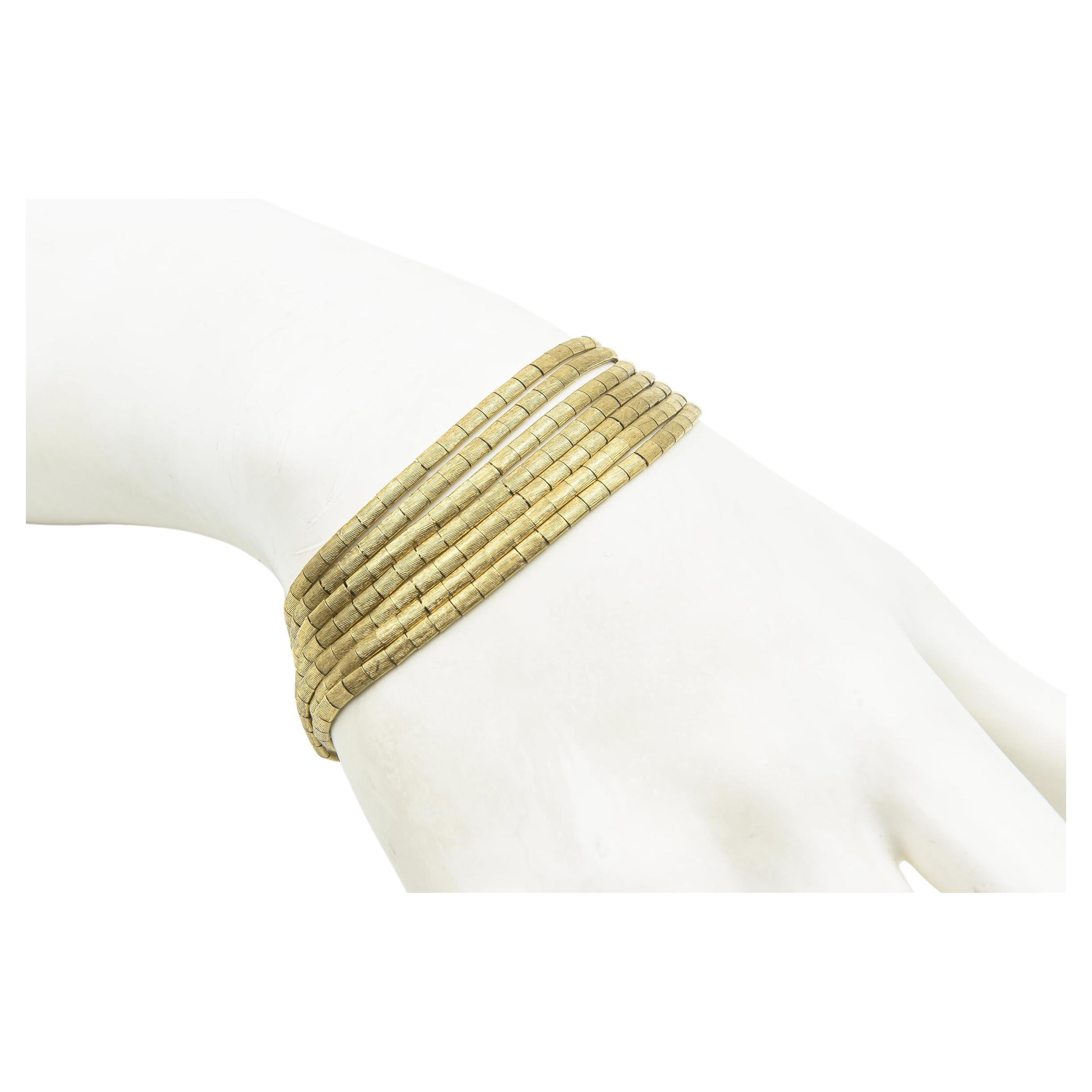 Italian 1960s Textured Florentine Gold Seven-Strand Bracelet For Sale