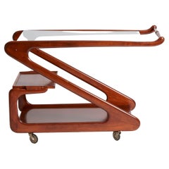 Italian 1960's Walnut & Glass Cart & Portable Tray