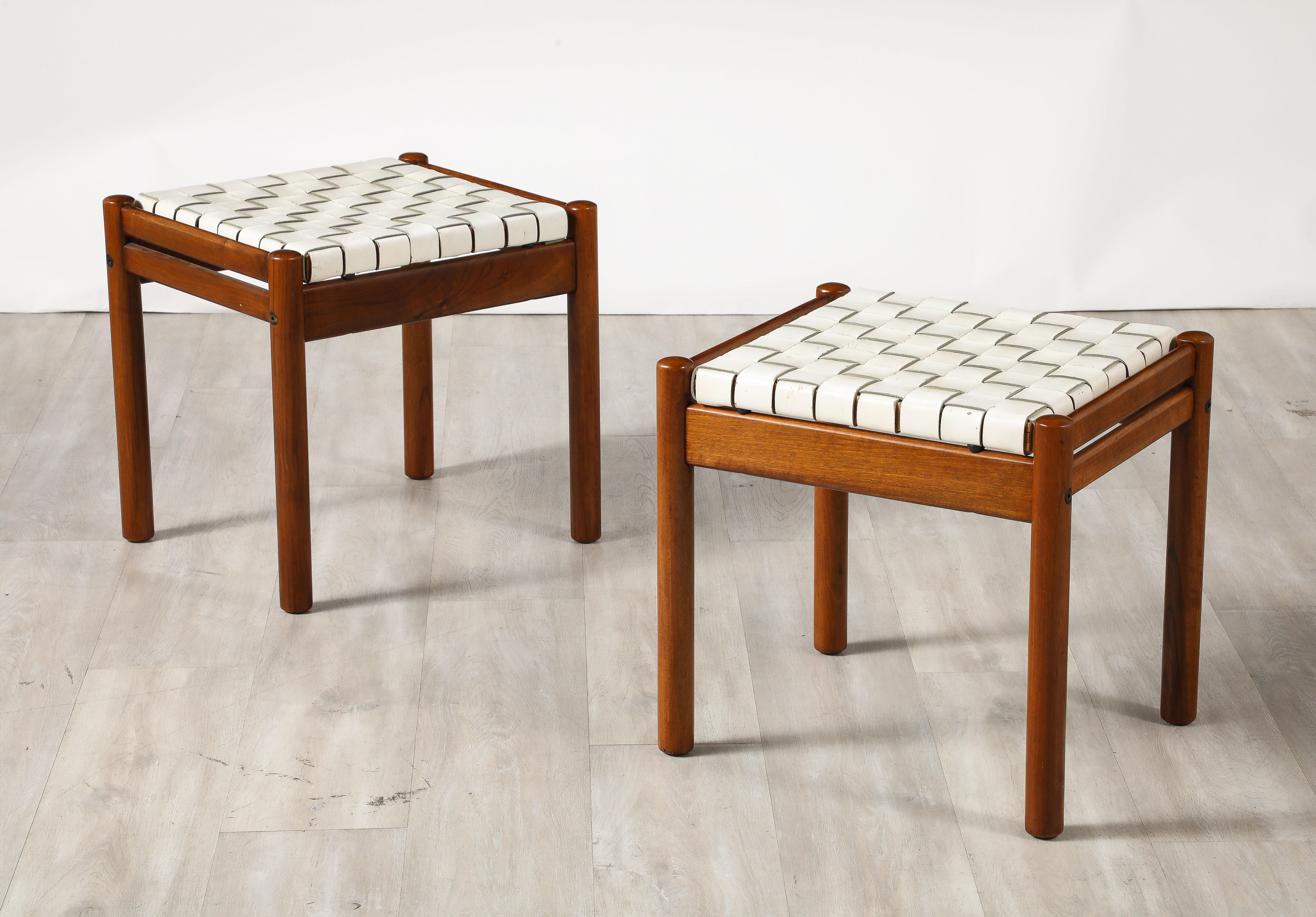 Tabourets italiens des années 1960 avec sièges en cuir tissé en vente 5