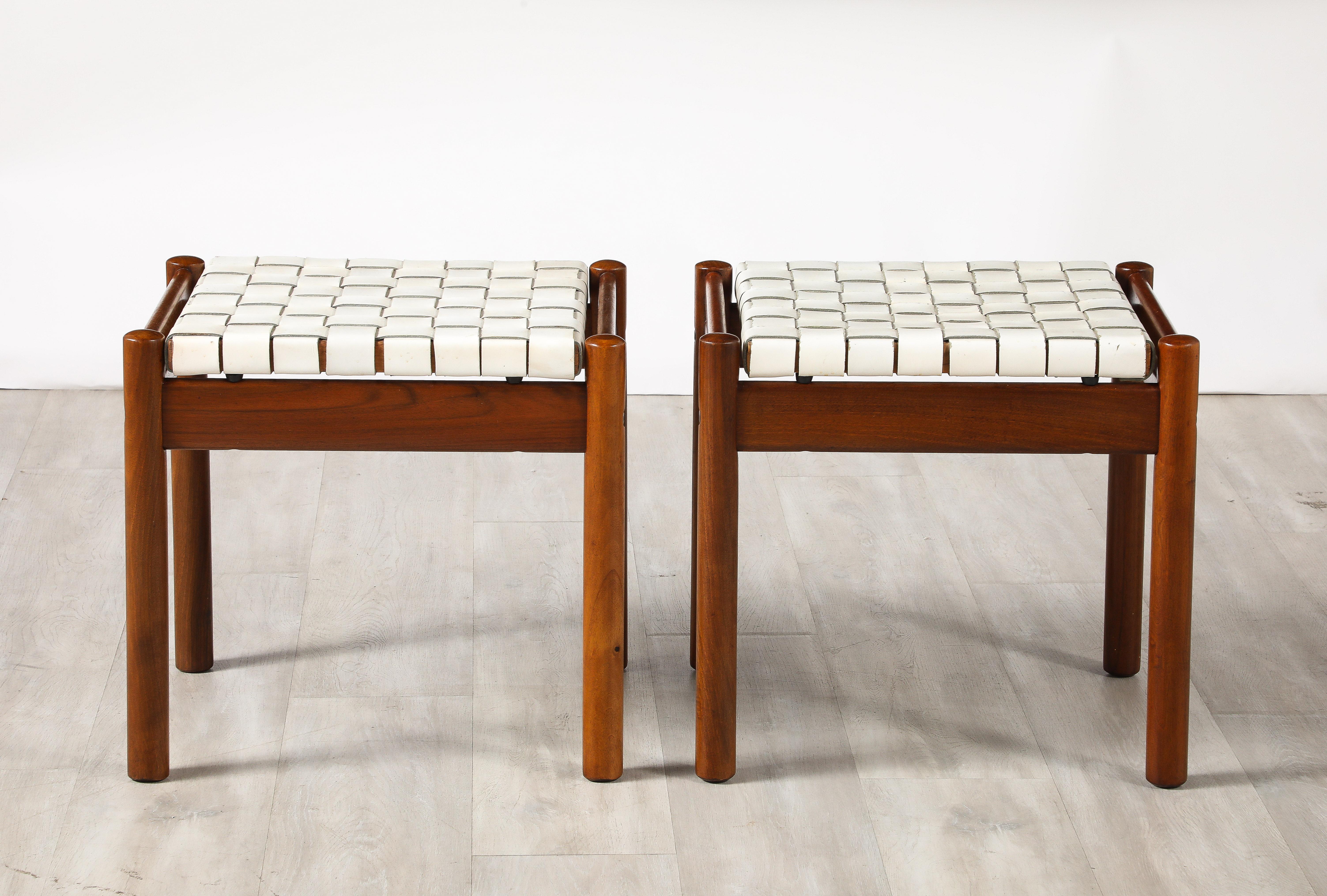 Tabourets italiens des années 1960 avec sièges en cuir tissé en vente 6