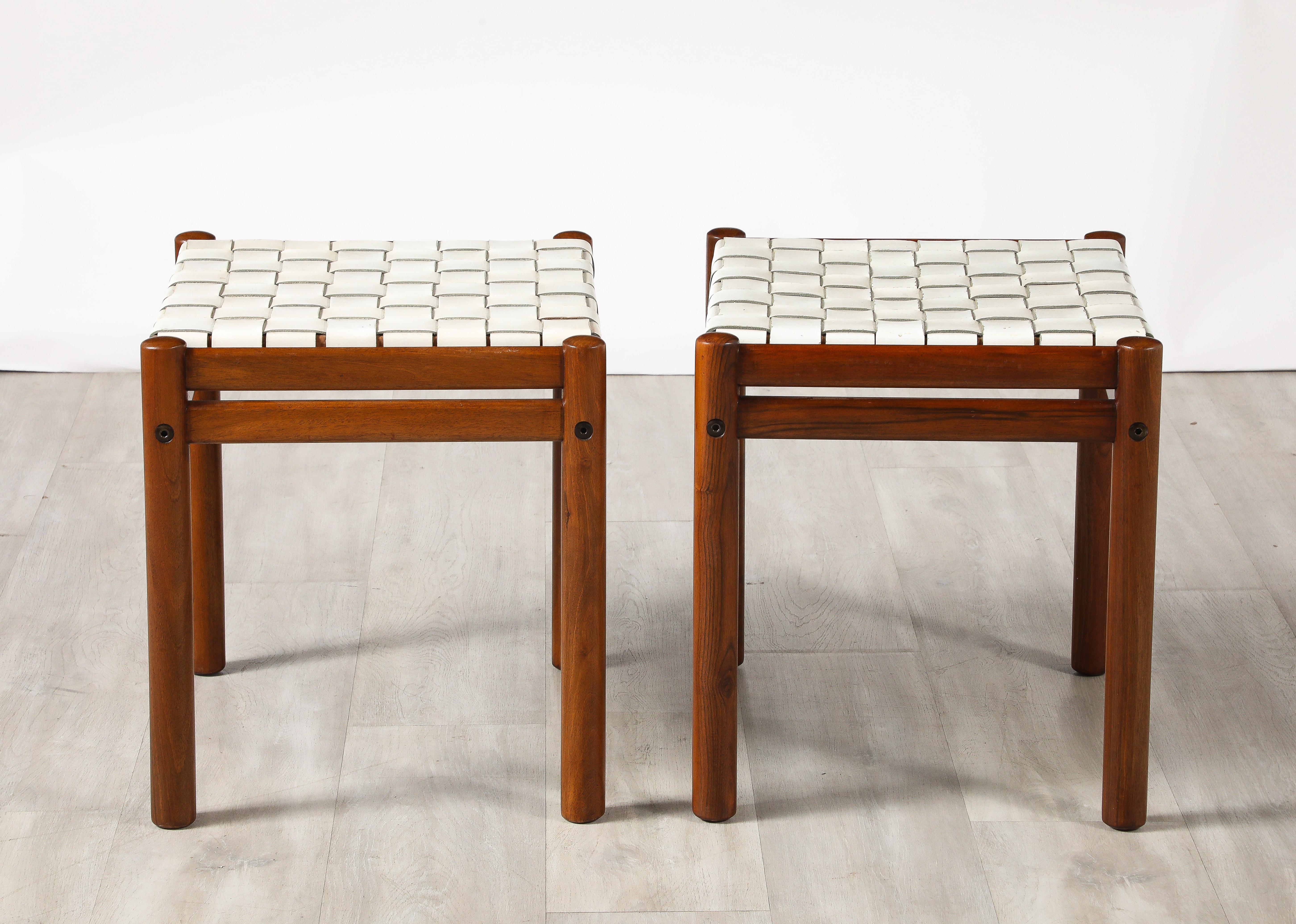 Tabourets italiens des années 1960 avec sièges en cuir tissé en vente 8
