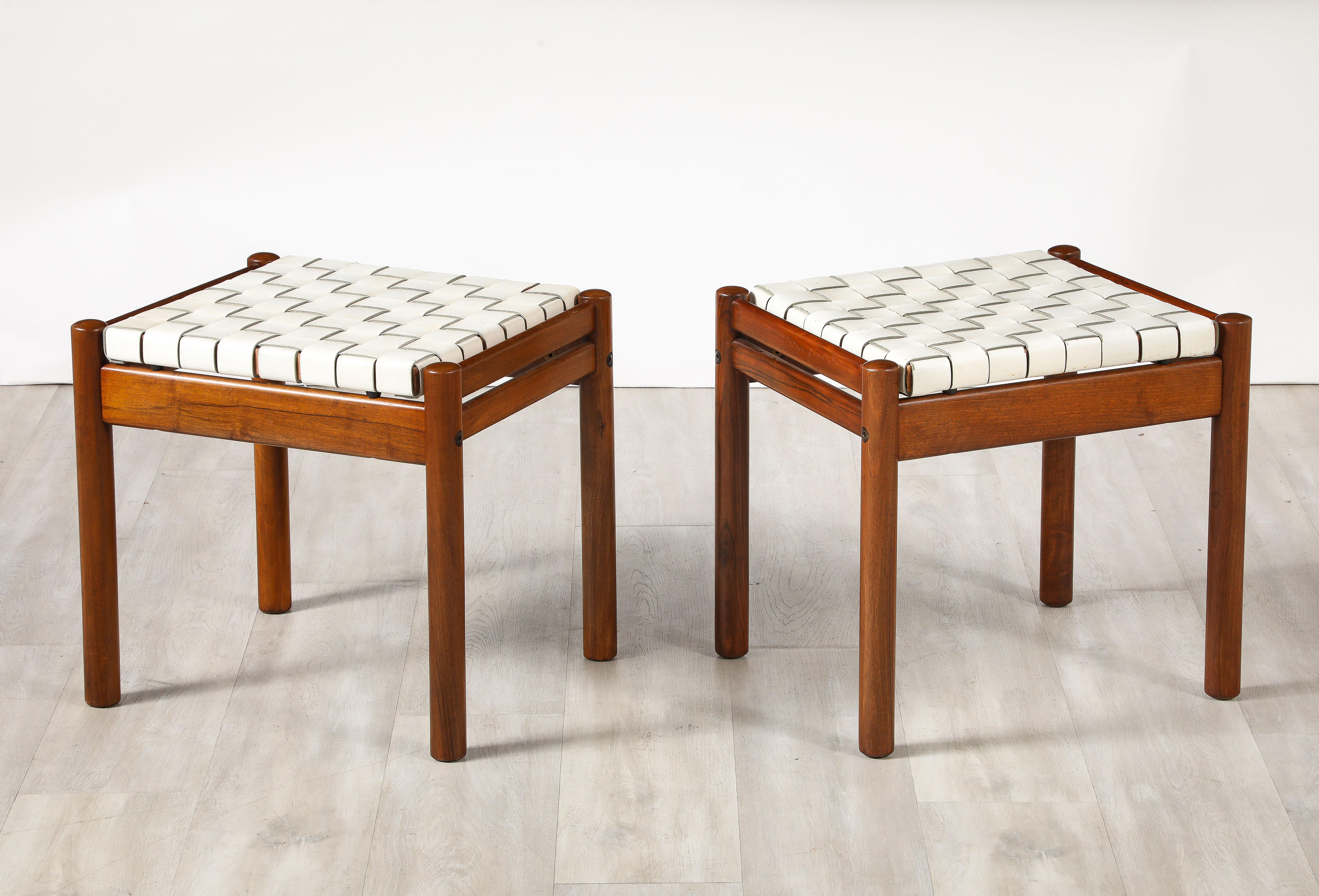 Tabourets italiens des années 1960 avec sièges en cuir tissé en vente 9