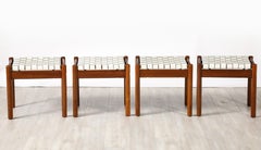 Italian 1960's Walnut Stools with Woven Leather Seats