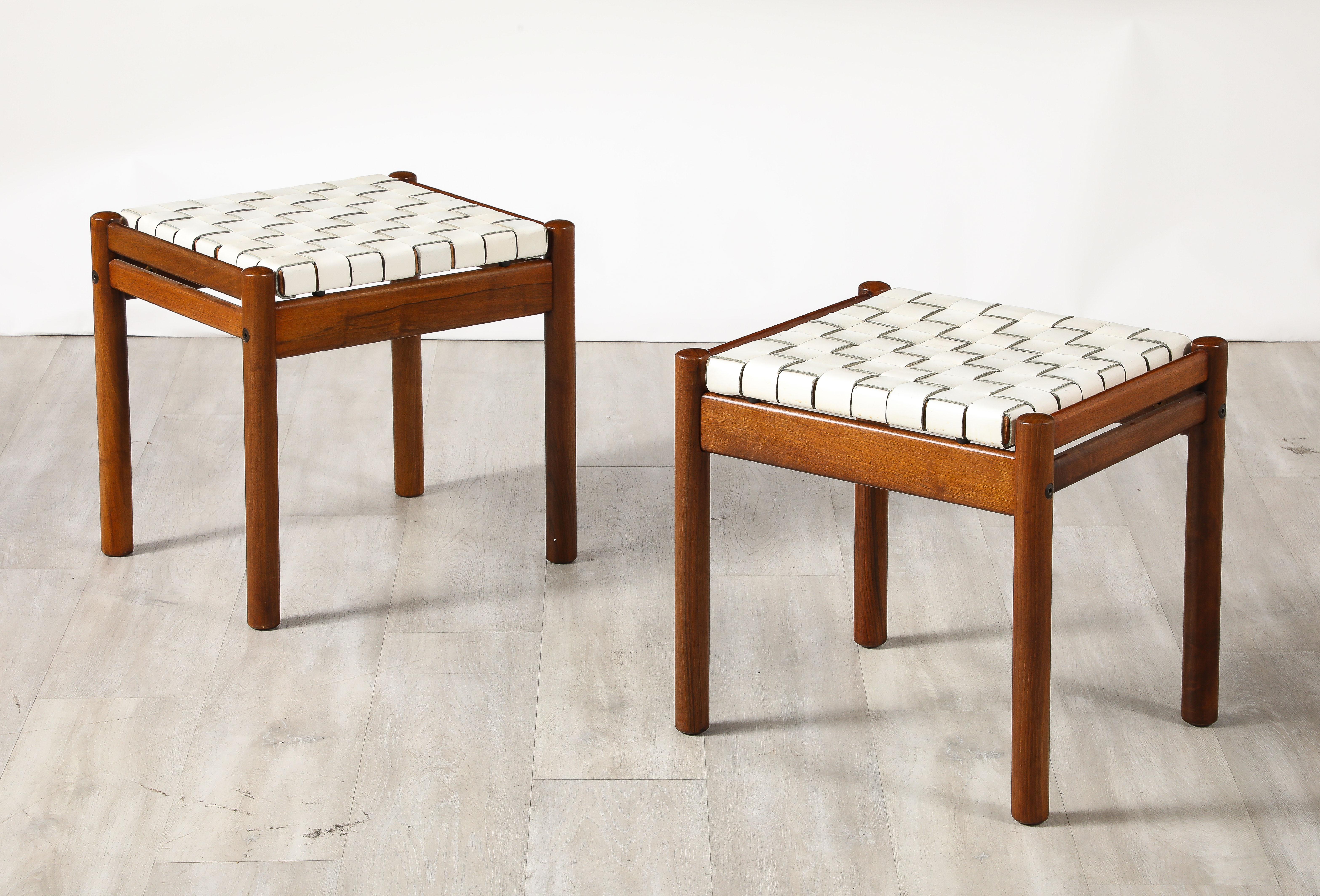 Tabourets italiens des années 1960 avec sièges en cuir tissé en vente 13