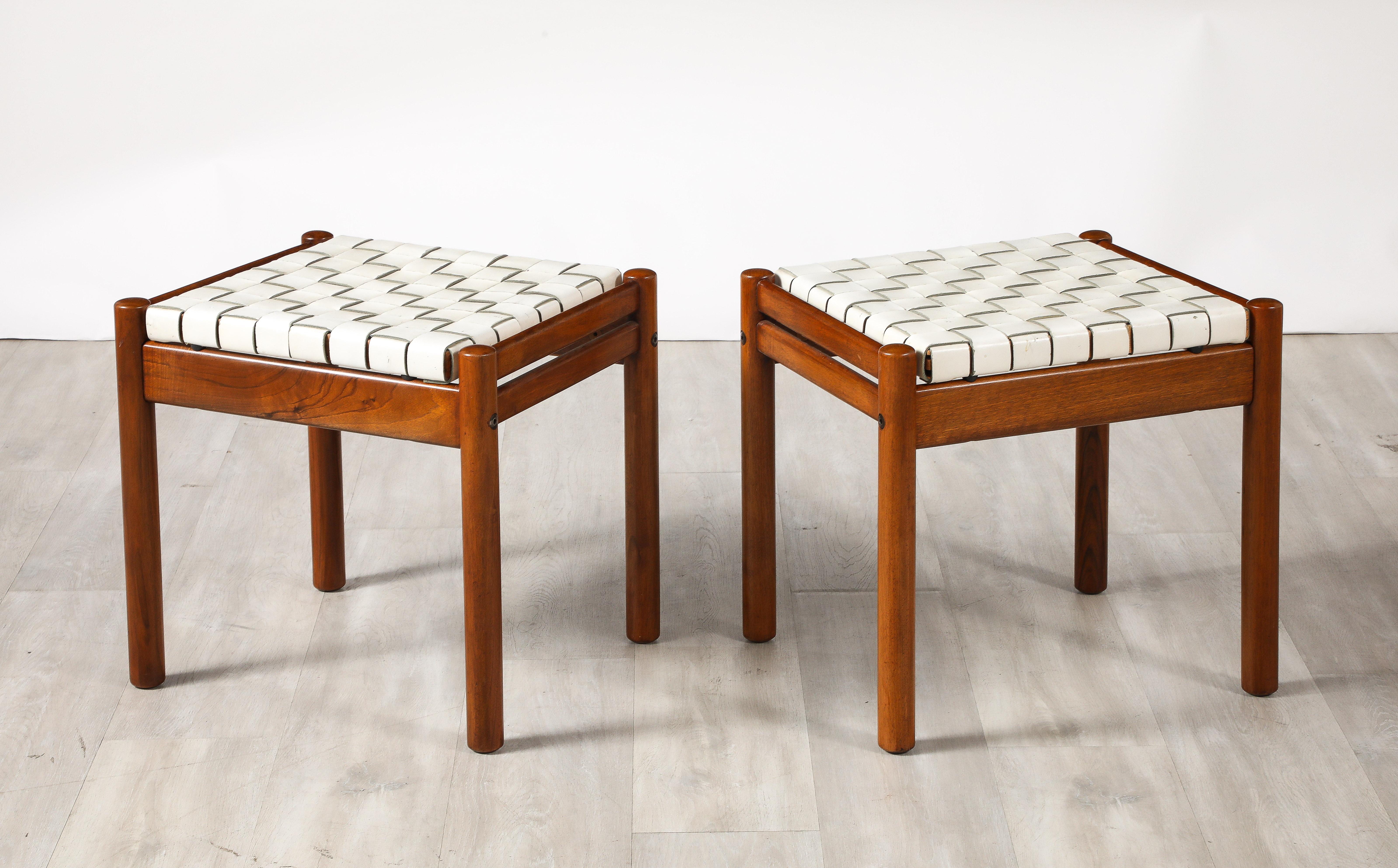 Tabourets italiens des années 1960 avec sièges en cuir tissé en vente 1