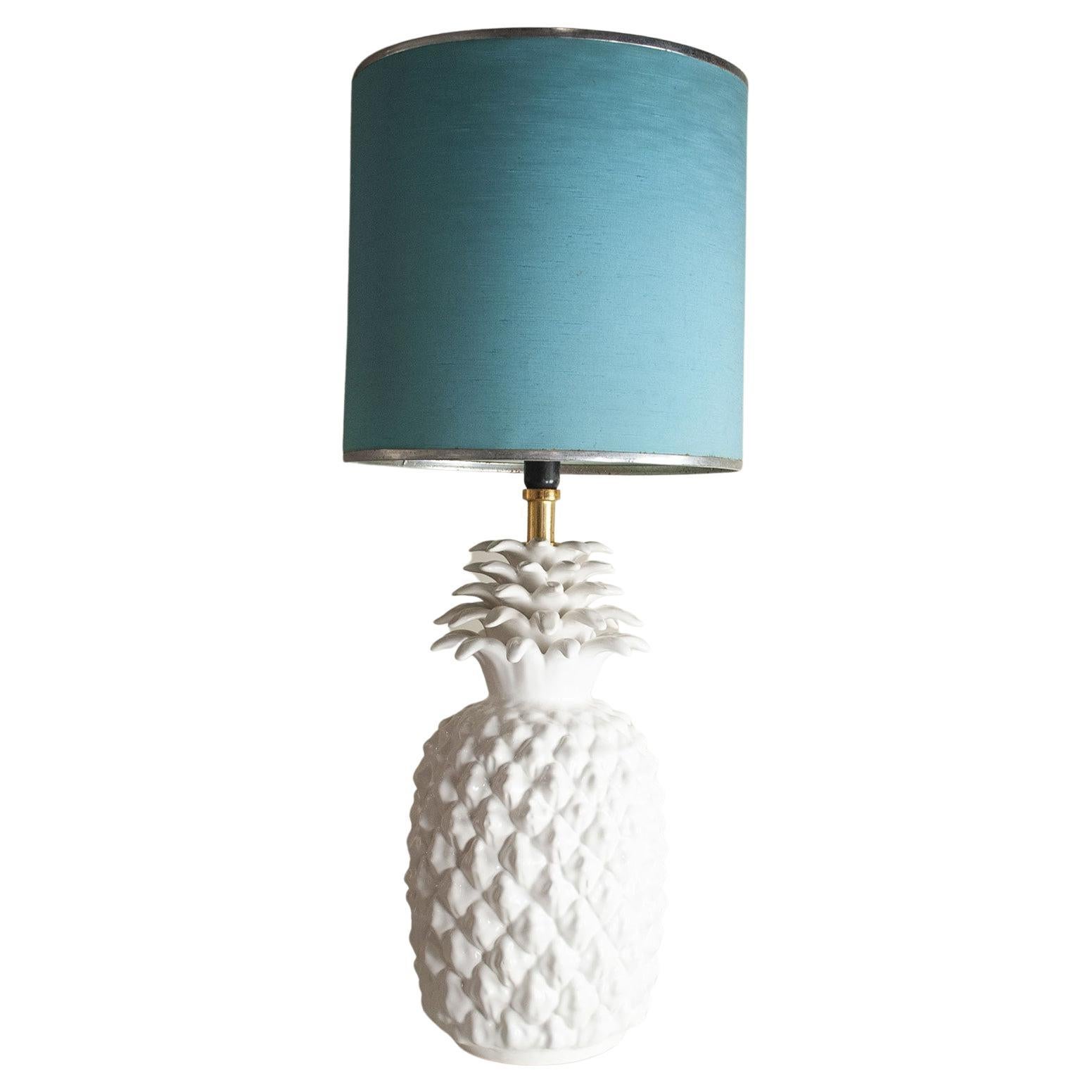 Italian 1960s White Ceramic Table Lamp Depicting the Exotic Pineapple Fruit For Sale