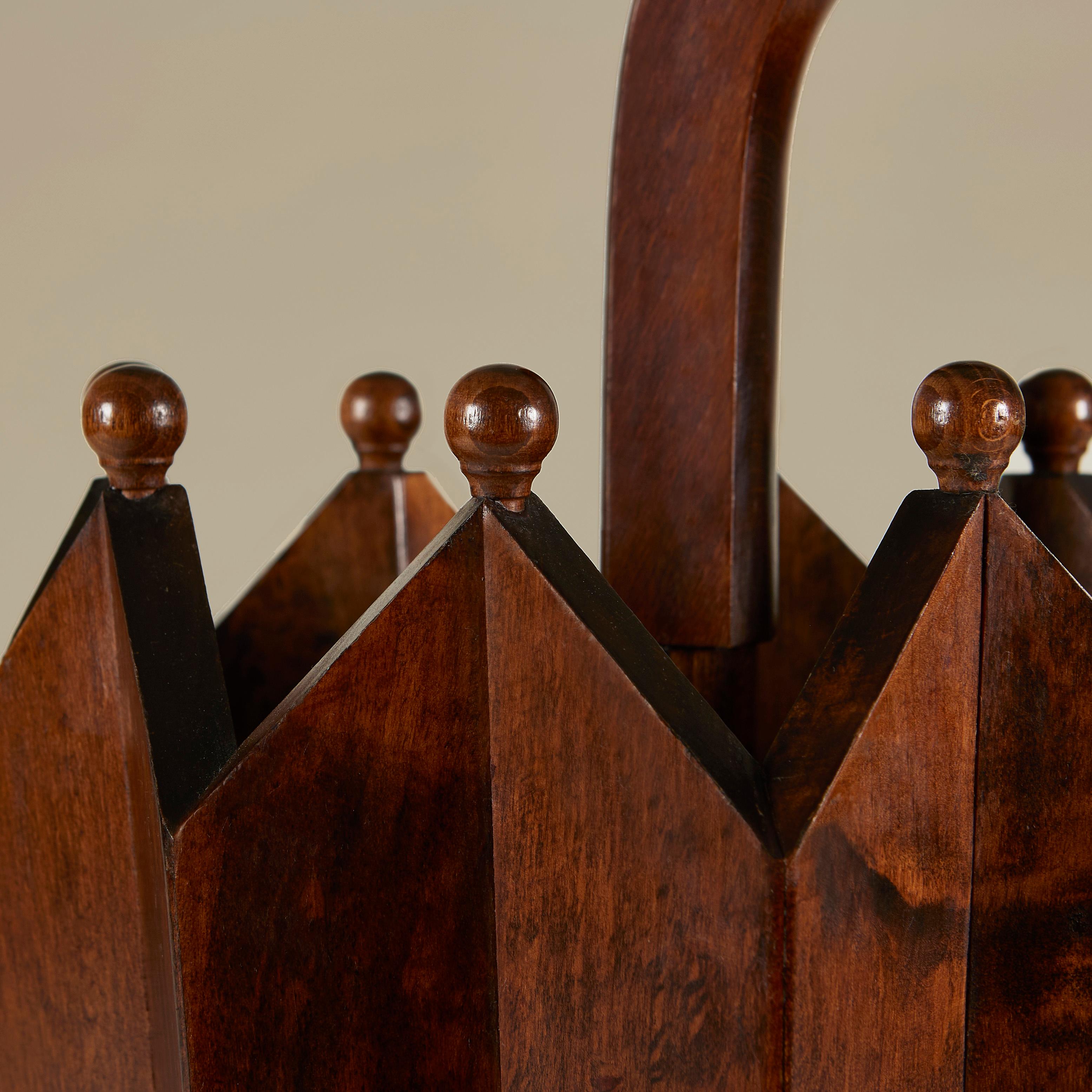 Mid-20th Century Italian 1960s wooden umbrella stand in an Arts & Crafts style For Sale