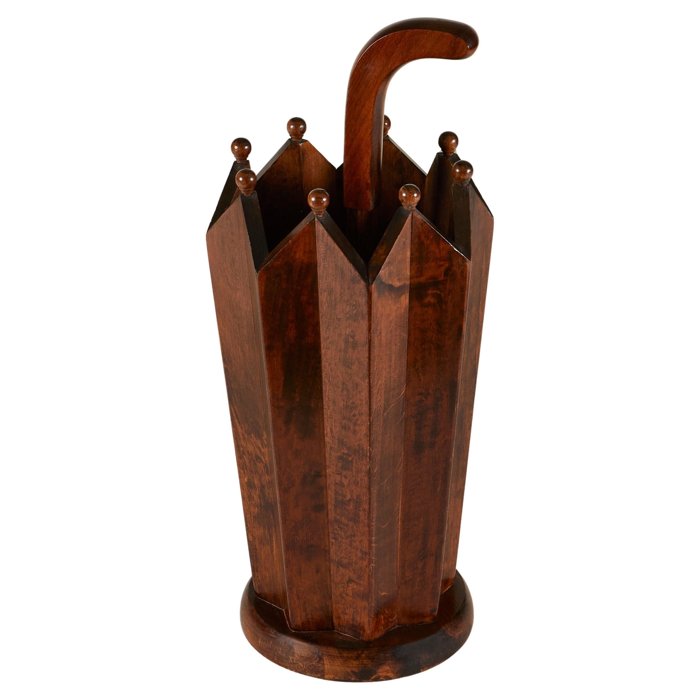 Italian 1960s wooden umbrella stand in an Arts & Crafts style For Sale