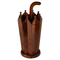 Used Italian 1960s wooden umbrella stand in an Arts & Crafts style