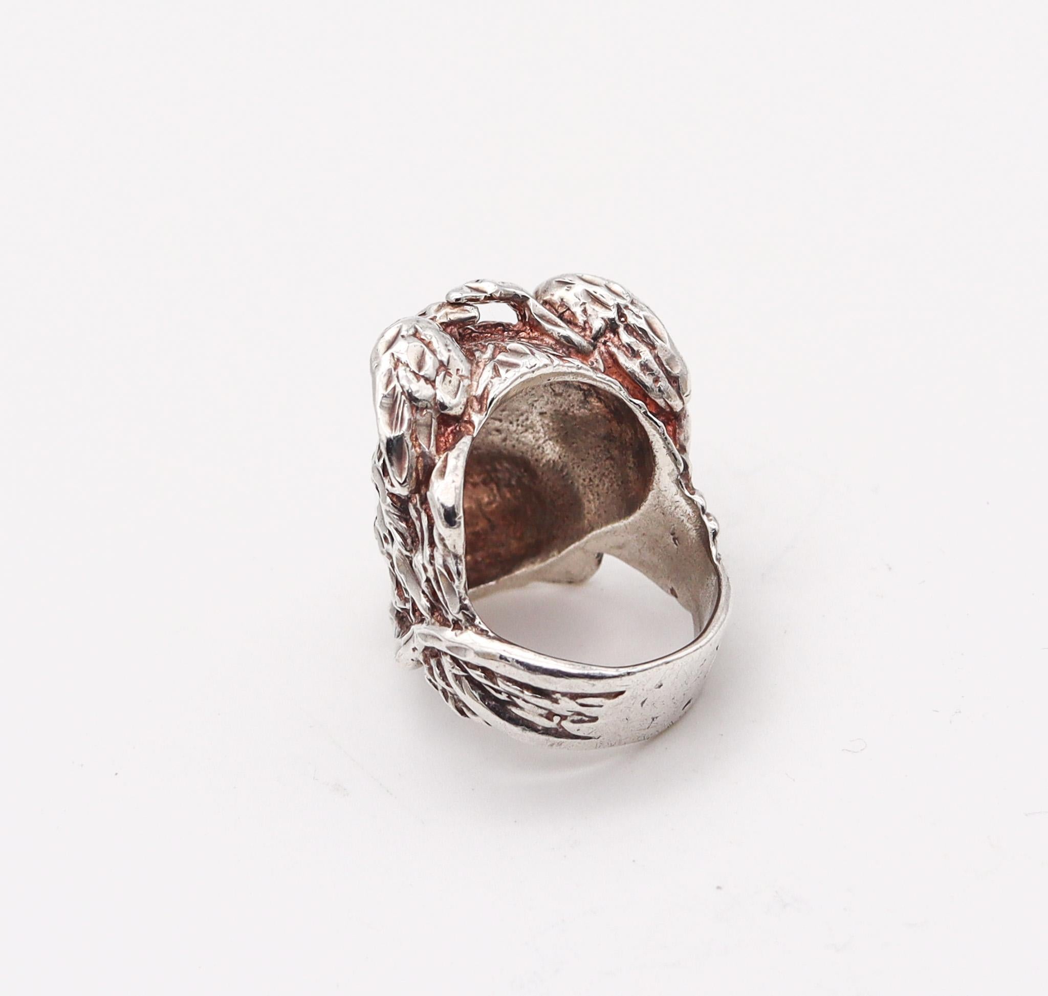 Italian 1970 Baroque Ring With Portrait of Mercurius In .925 Sterling Silver In Excellent Condition In Miami, FL