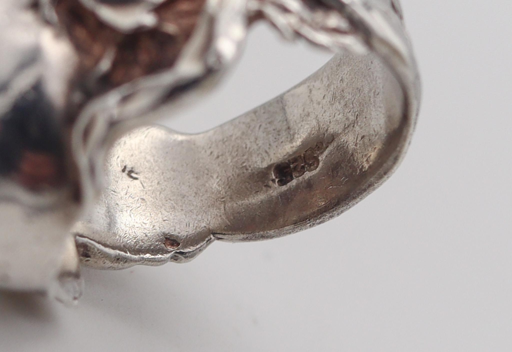 Women's or Men's Italian 1970 Baroque Ring With Portrait of Mercurius In .925 Sterling Silver