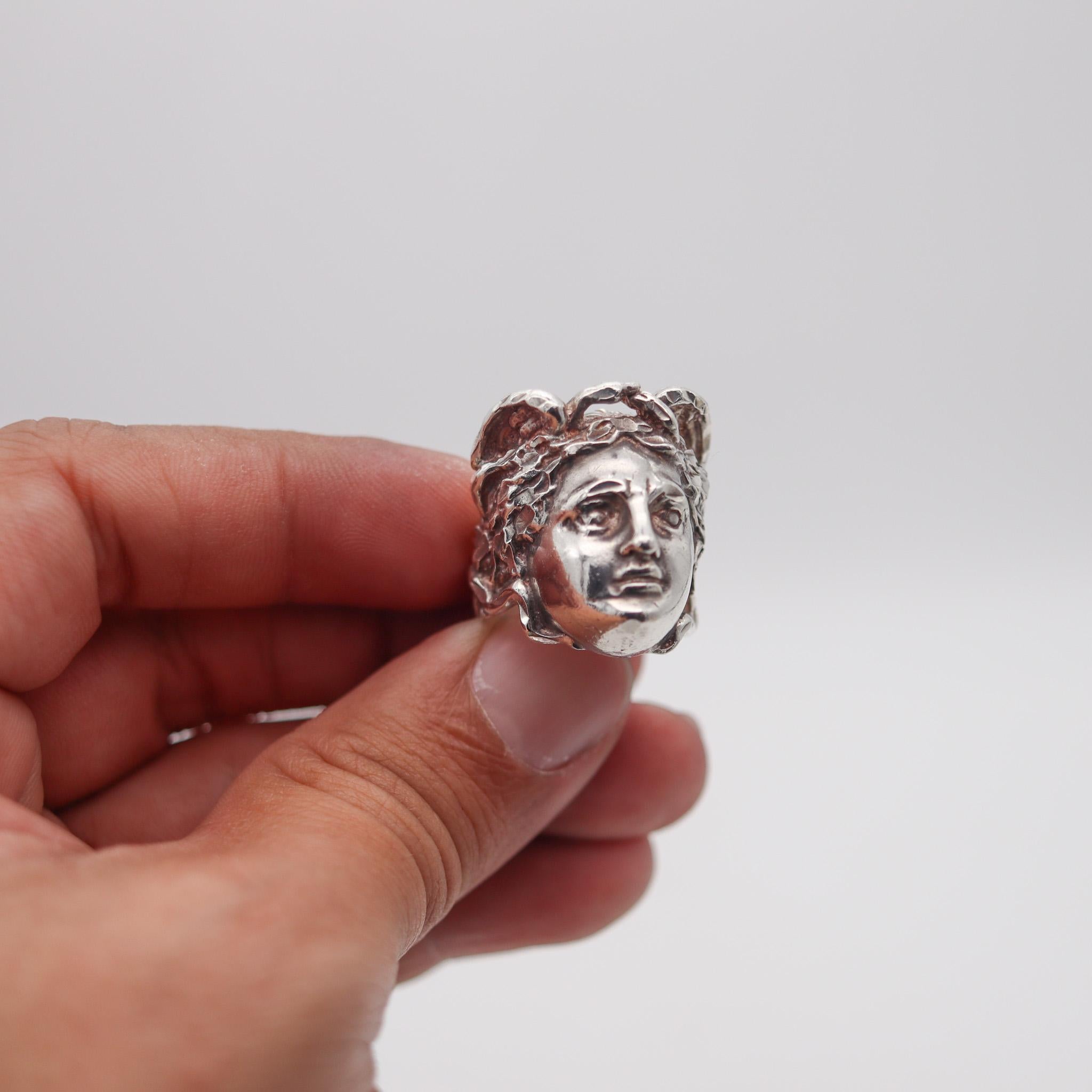 Italian 1970 Baroque Ring With Portrait of Mercurius In .925 Sterling Silver 1