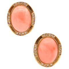ITALIEN 1970 Modernist Clips Ohrringe in 18Kt Gelbgold mit Diamanten und Korallen