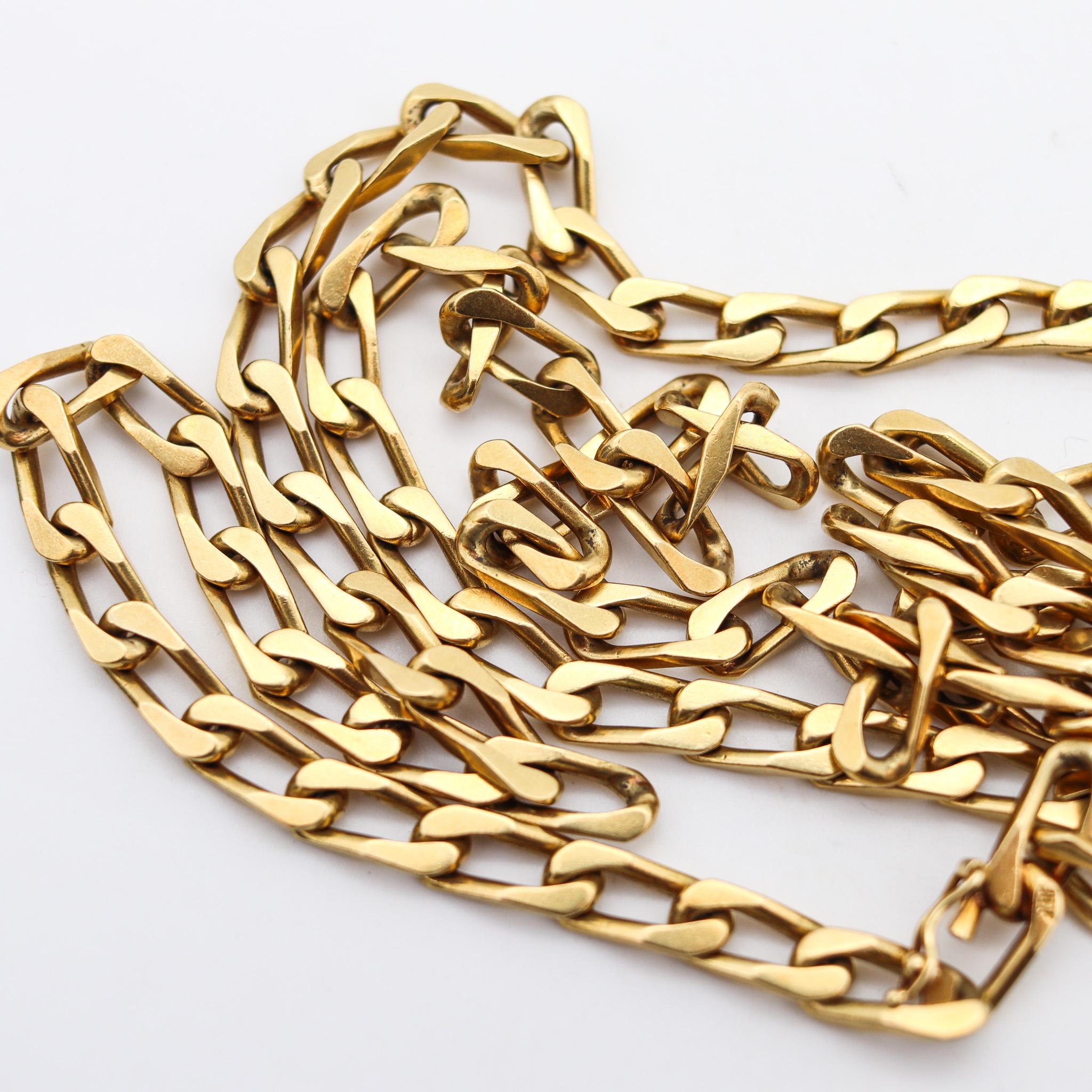 Women's or Men's Italian 1970 Modernist Long Necklace Chain In Solid 18Kt Yellow Gold For Sale
