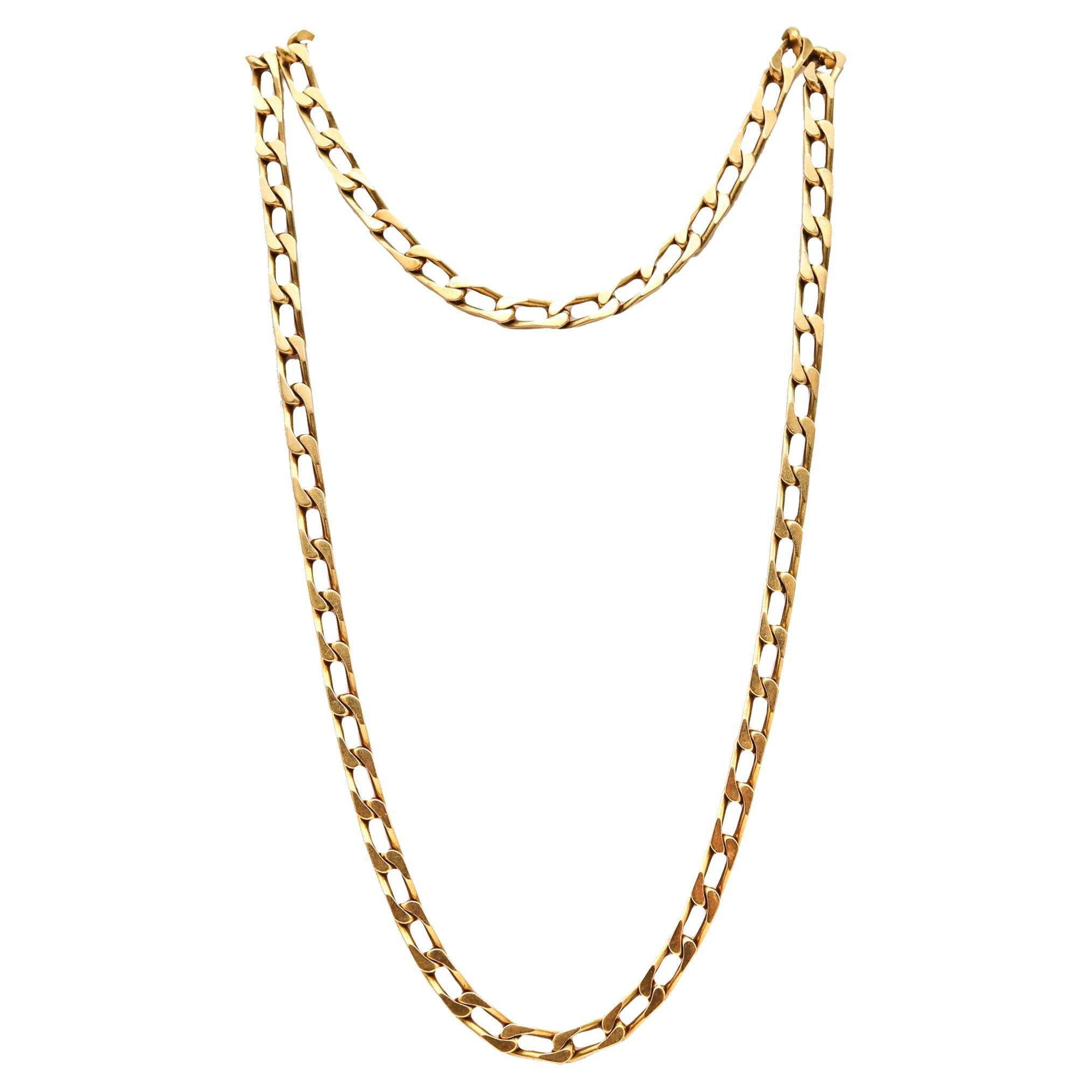 Italian 1970 Modernist Long Necklace Chain In Solid 18Kt Yellow Gold For Sale