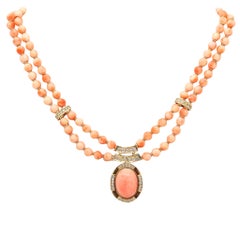 Collier moderniste italien de 1970 en or jaune 18 carats avec diamants et corails