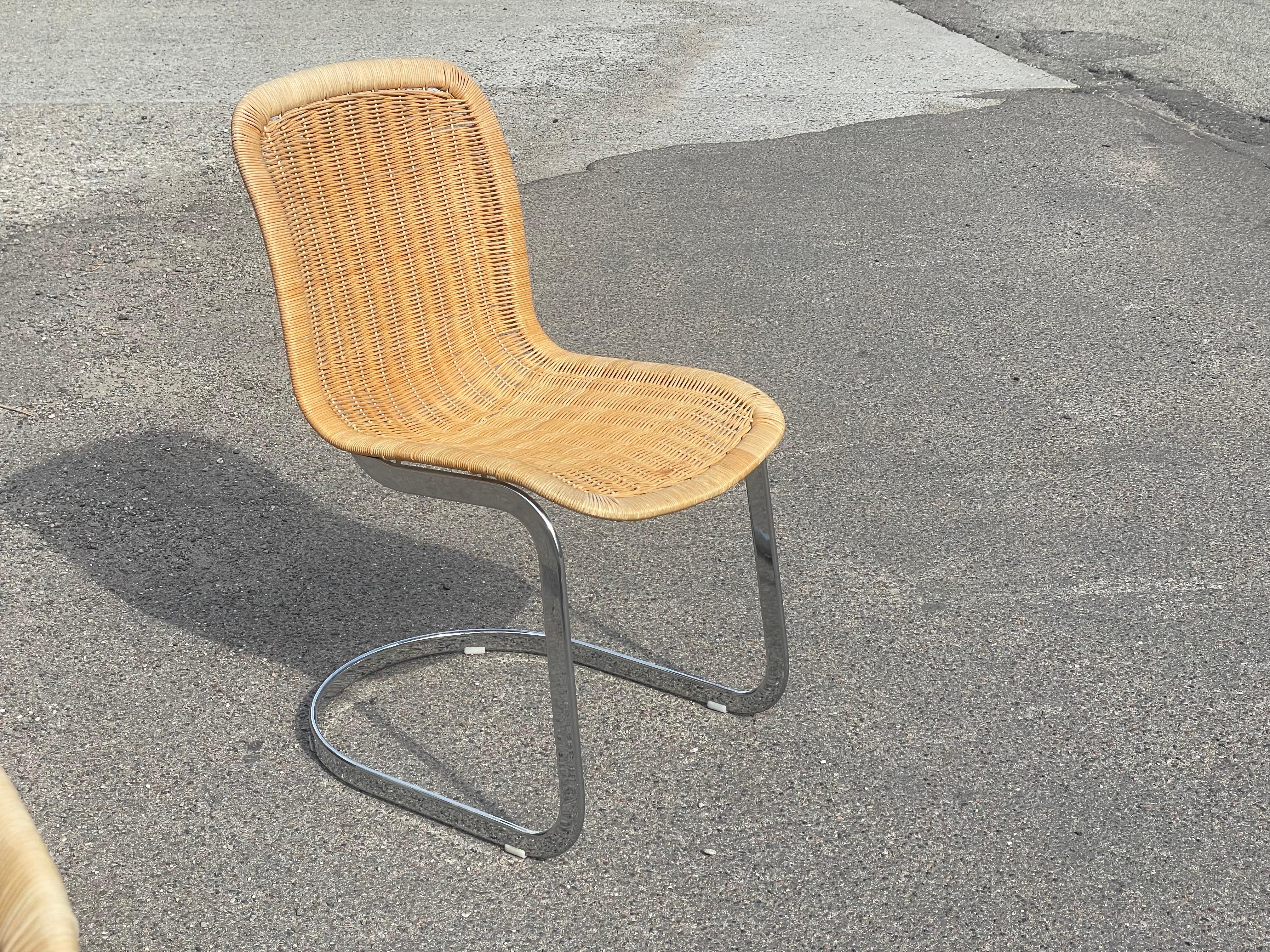 Italian 1970´s Cidue dinning chairs with chrome structure and wicker seating. 5