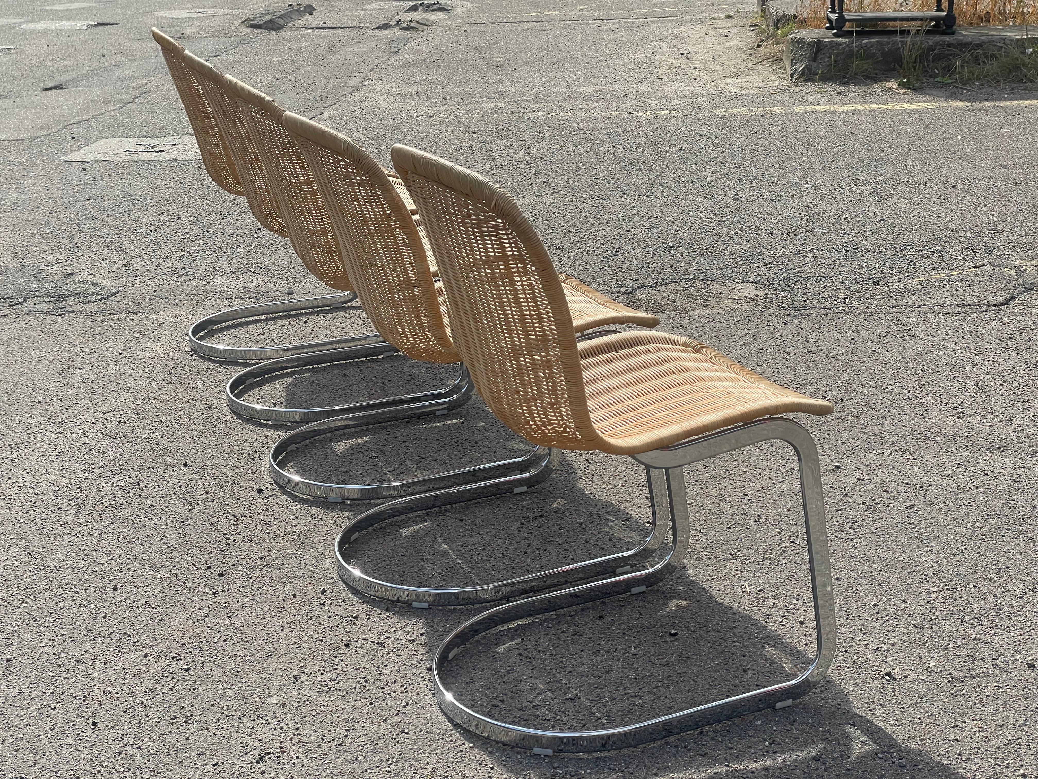 Late 20th Century Italian 1970´s Cidue dinning chairs with chrome structure and wicker seating.