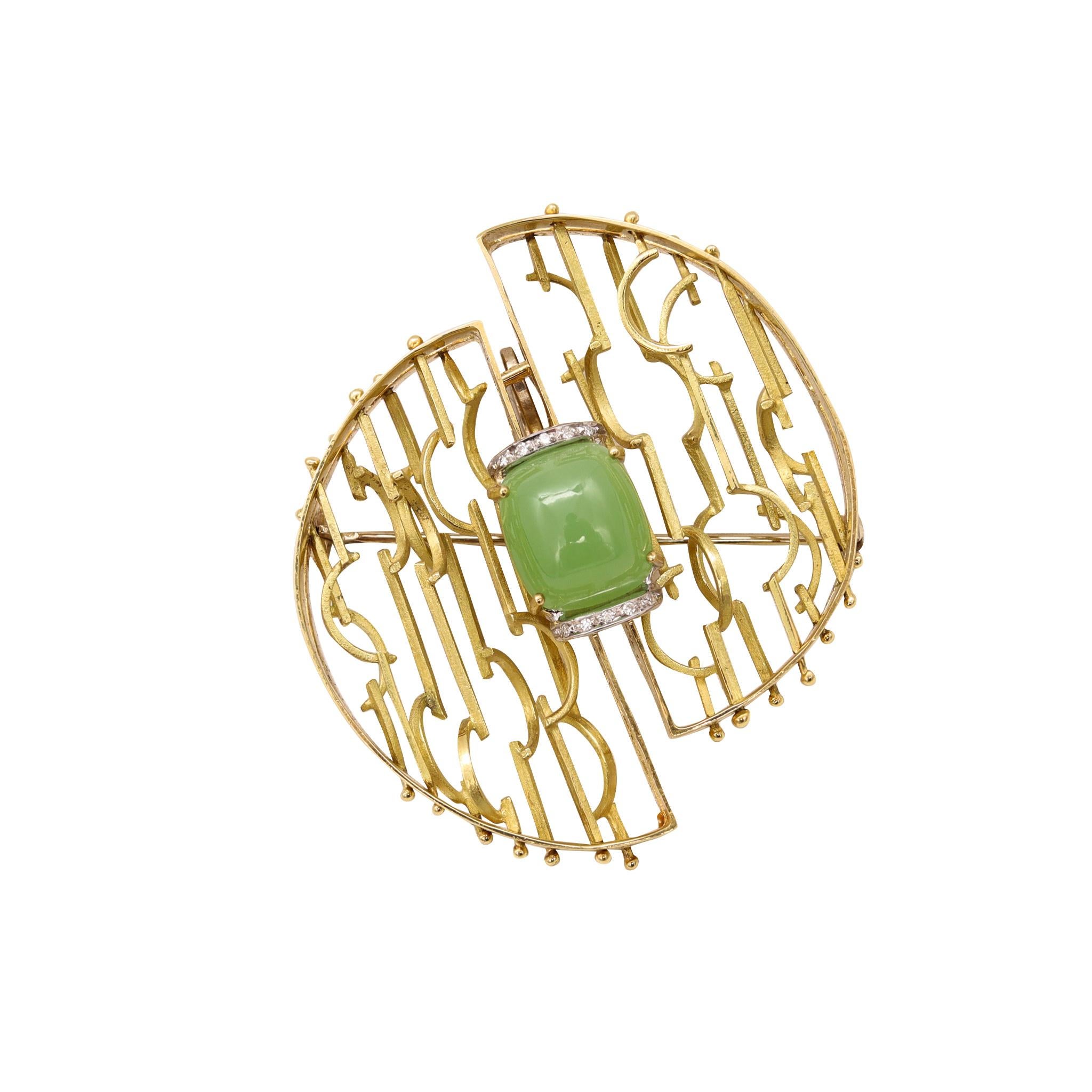 Women's or Men's Italian 1970 Studio Kinetic Pendant Brooch In 18 Kt Gold With 9.74 Cts Diamonds  For Sale