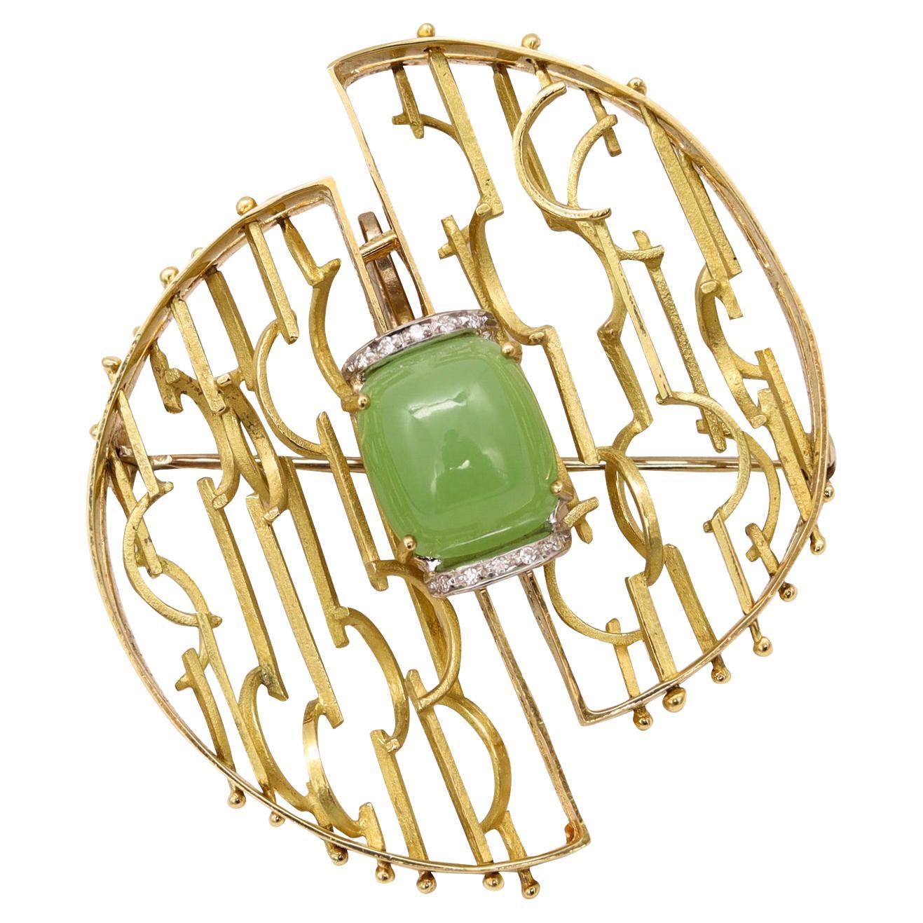 Italian 1970 Studio Kinetic Pendant Brooch In 18 Kt Gold With 9.74 Cts Diamonds  For Sale