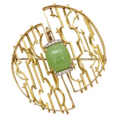 Vintage Italian 1970 Studio Kinetic Pendant Brooch In 18 Kt Gold With 9.74 Cts Diamonds 