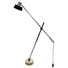 Reggiani Mid Century Articulated Floor Lamp With Metal Shade & Travertine Base