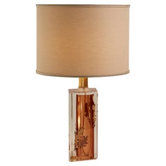 Italian 1970's Amber Resin Lamp with Leaf Detail