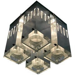 Italian 1970s Architectural Steel and Lucite Ceiling Light