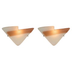 Italian 1970s Art deco stye Murano fan shaped wall lights, three available