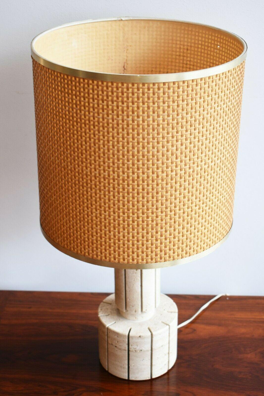 Mid-Century Modern Italian 1970s Bamboo and Travertine Lamp