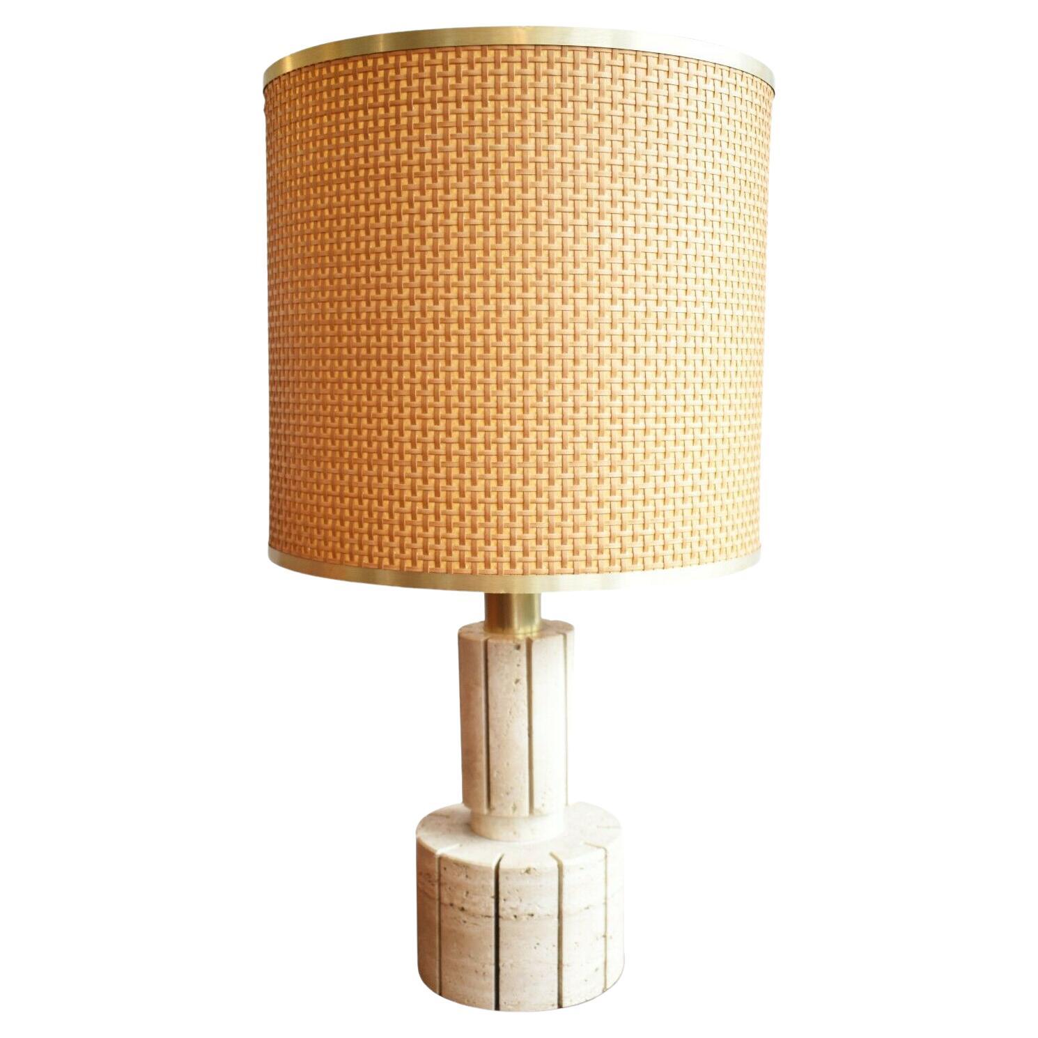 Italian 1970s Bamboo and Travertine Lamp
