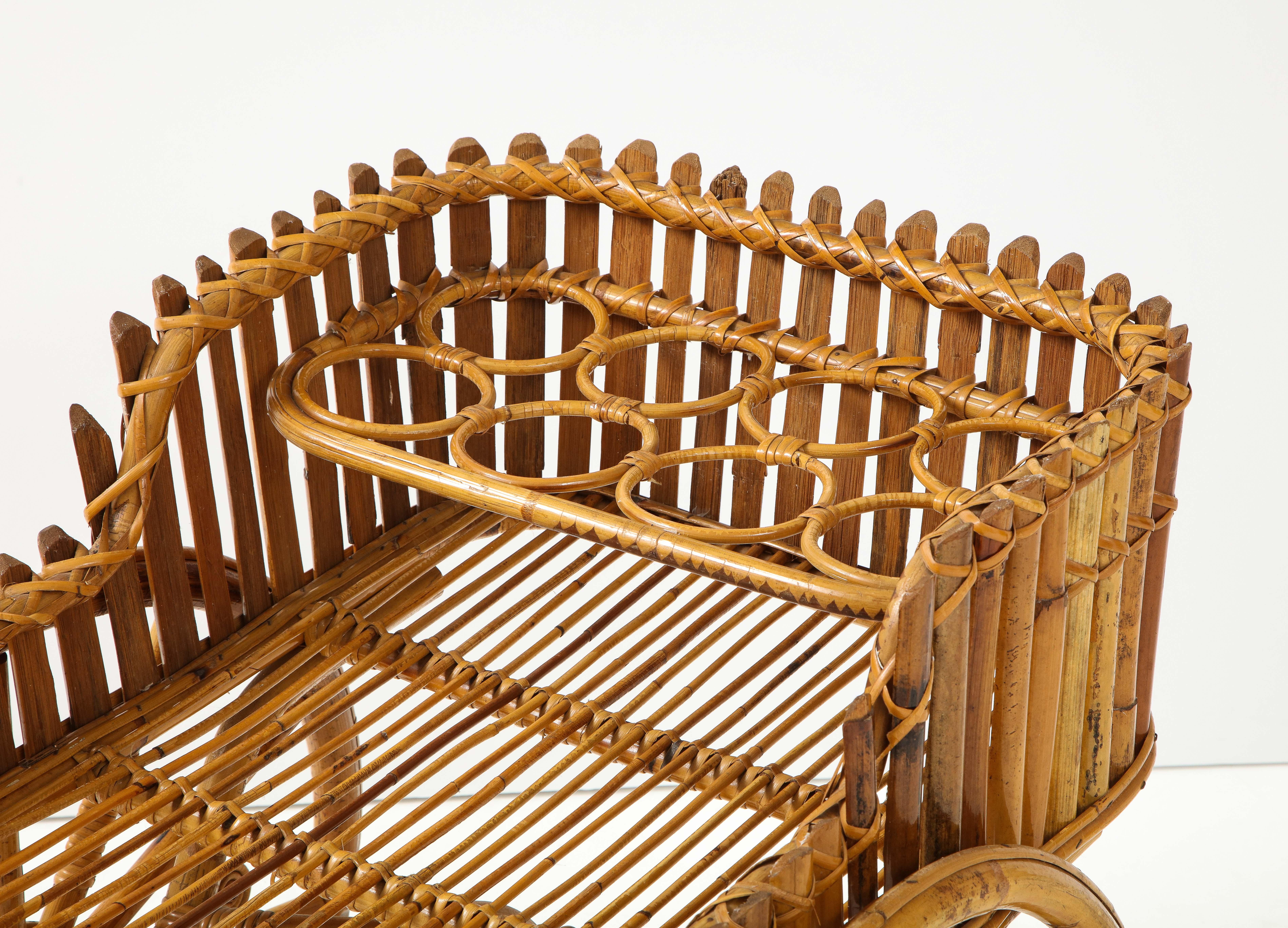 Italian 1970's Bamboo Bar Cart For Sale 9