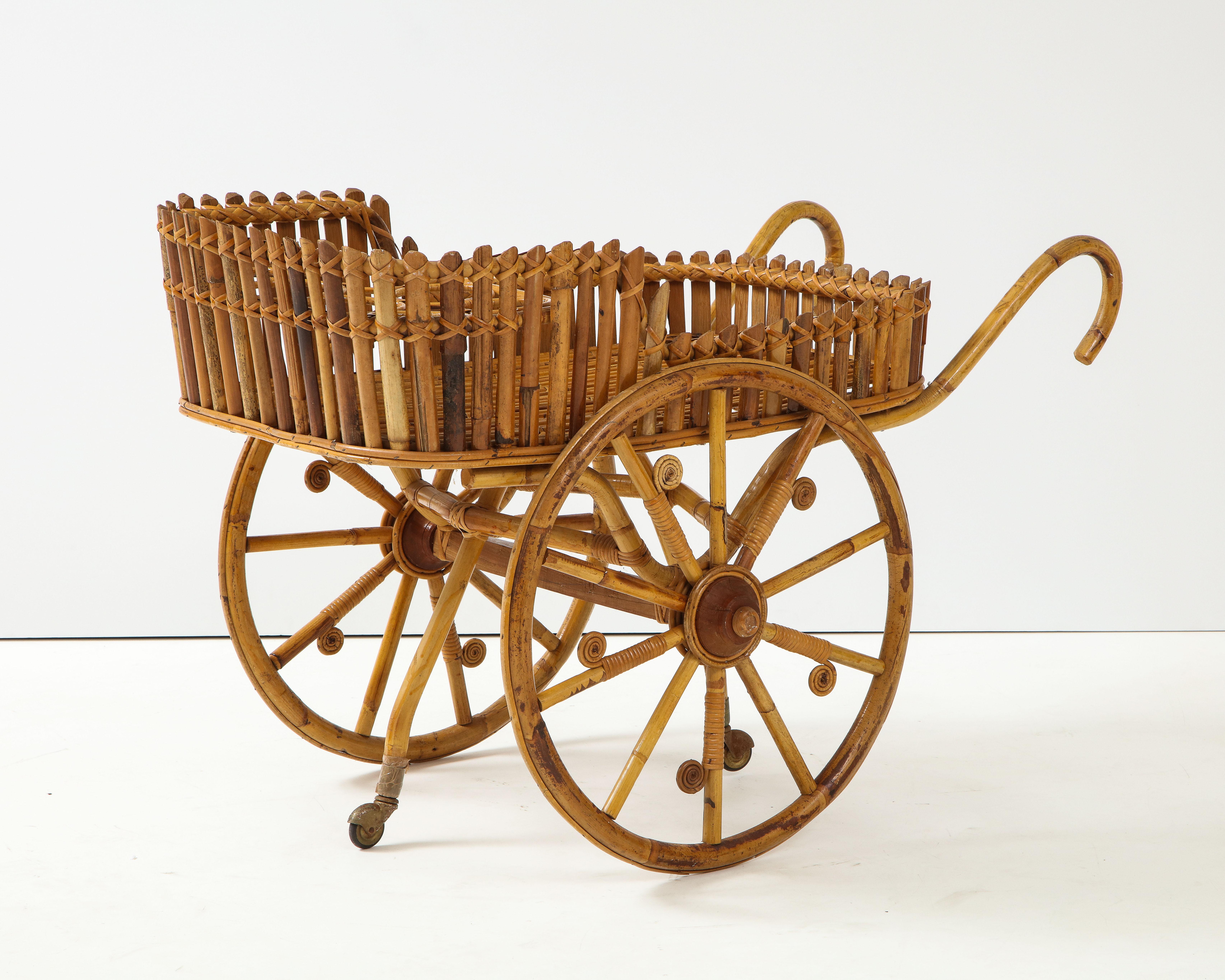 Italian 1970's Bamboo Bar Cart For Sale 1