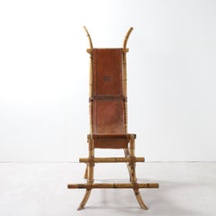 Italian 1970s Bamboo and Leather Sculptural Chair
