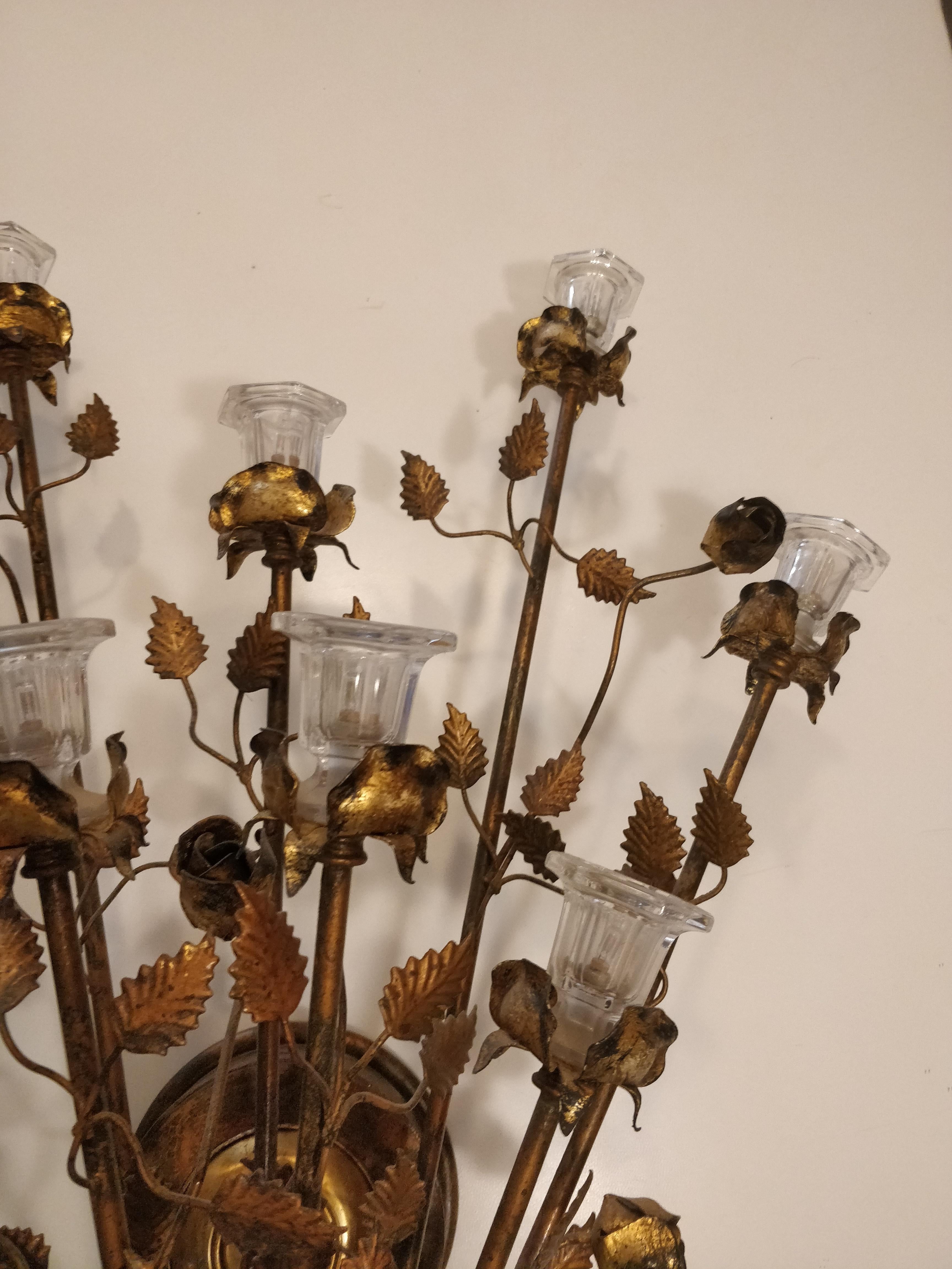 Mid-Century Modern Italian 1970s Banci Firenze Sconce Murano Glass and Golden Metal For Sale