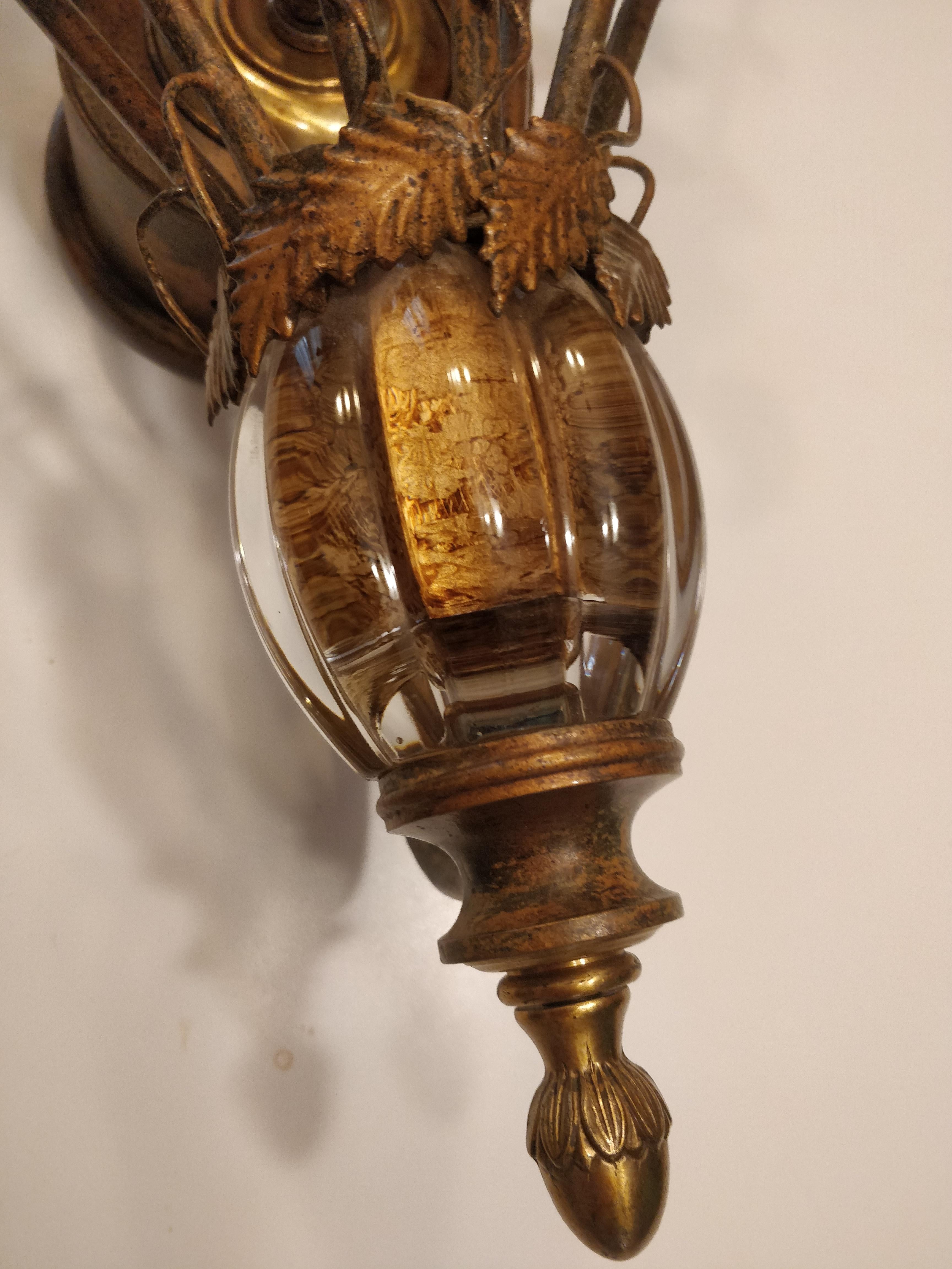 Italian 1970s Banci Firenze Sconce Murano Glass and Golden Metal For Sale 3