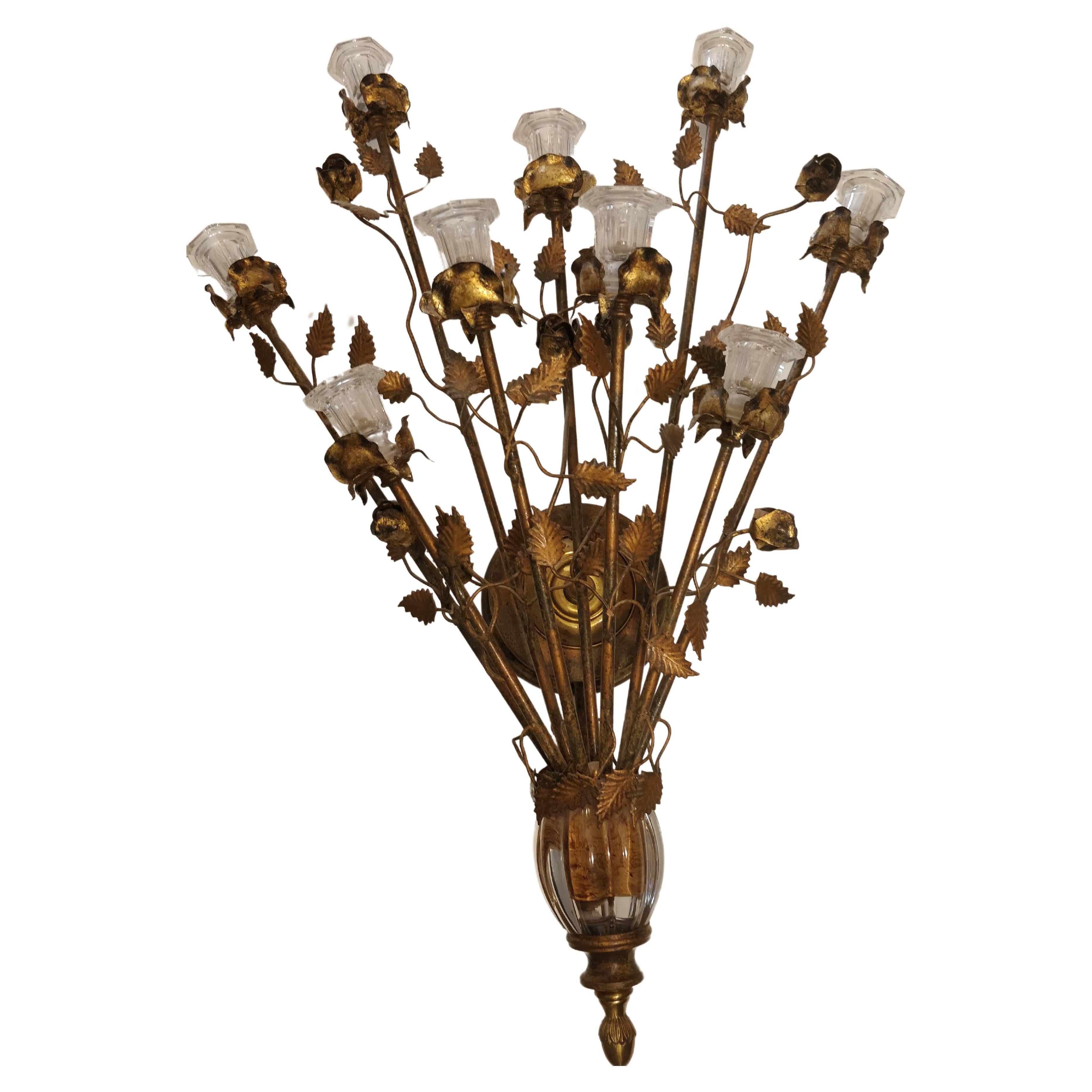 Italian 1970s Banci Firenze Sconce Murano Glass and Golden Metal For Sale