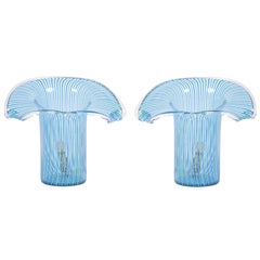 Italian 1970s Blue Murano Table Lamps