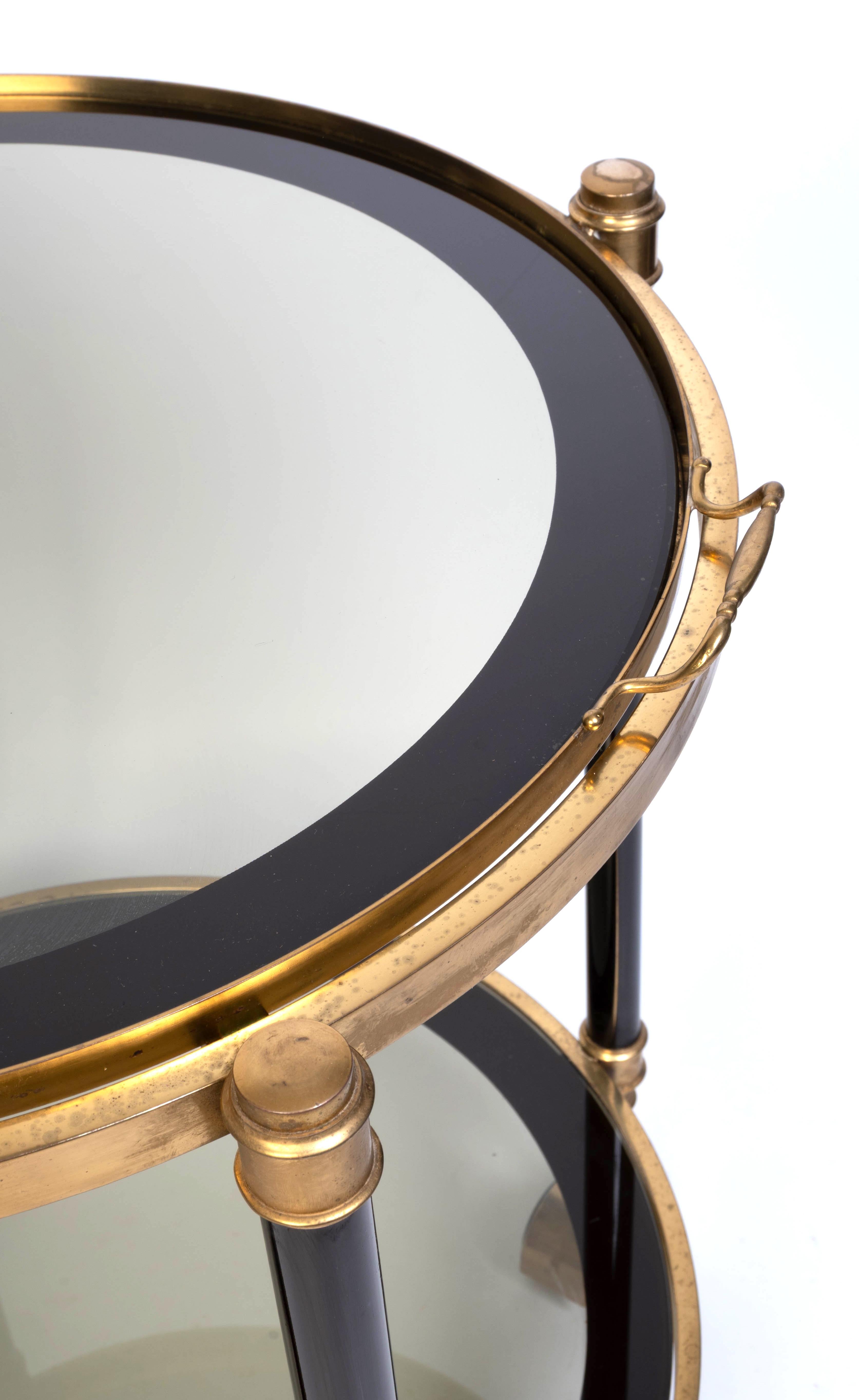 Italian 1970's Brass And black Enamel Circular Bar Cart Drinks Trolley For Sale 5