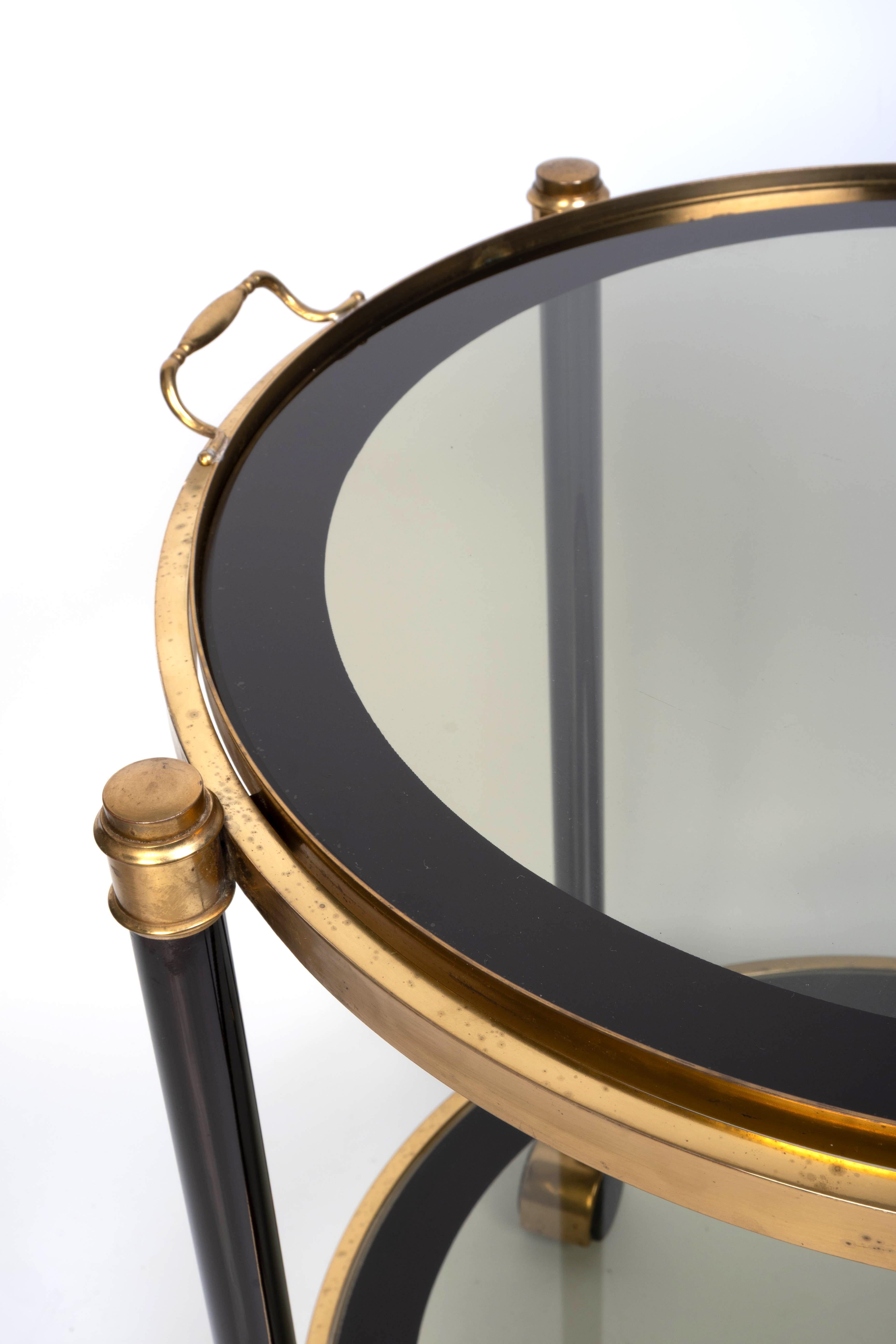 Italian 1970's Brass And black Enamel Circular Bar Cart Drinks Trolley For Sale 6
