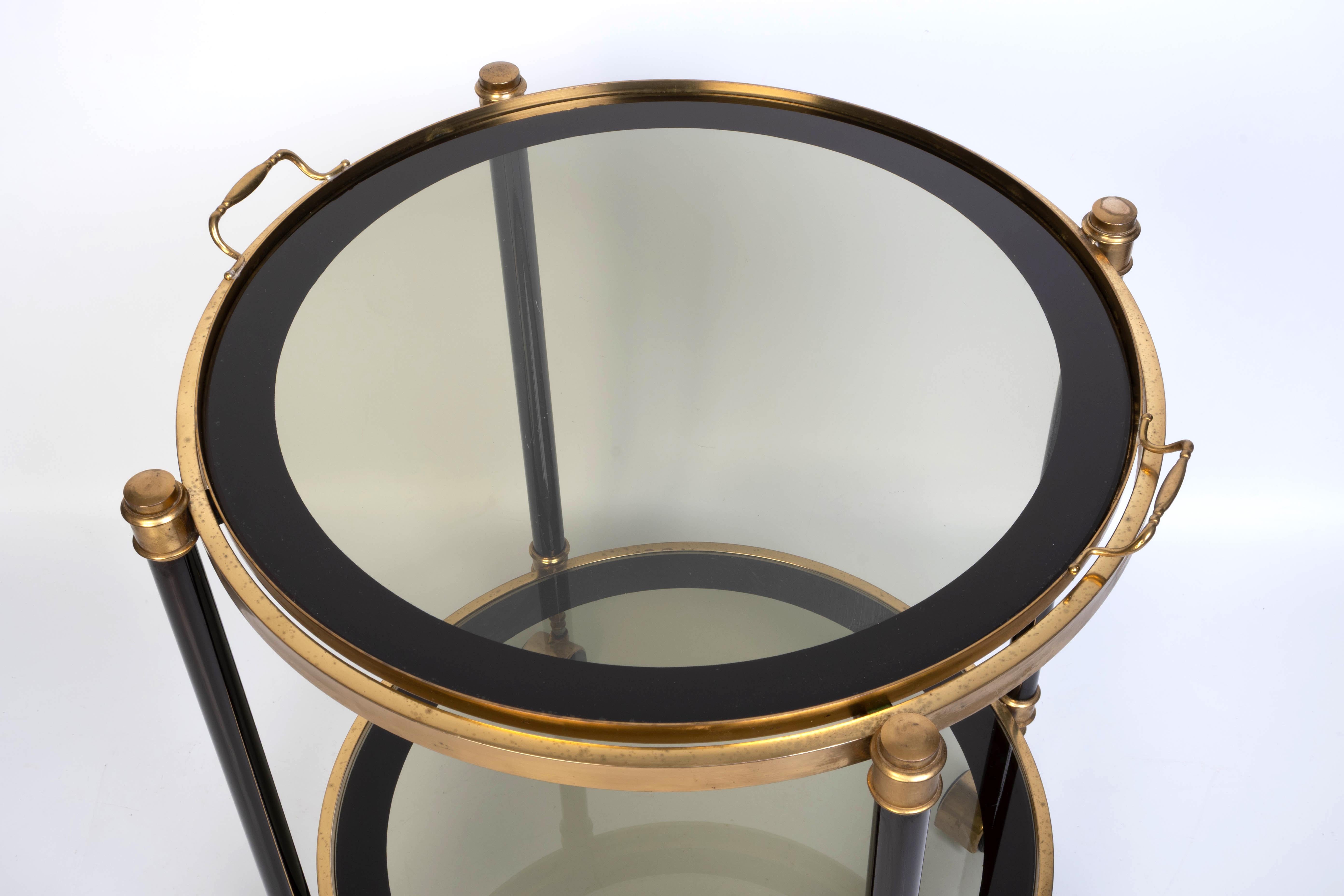 Italian 1970's Brass And black Enamel Circular Bar Cart Drinks Trolley For Sale 7
