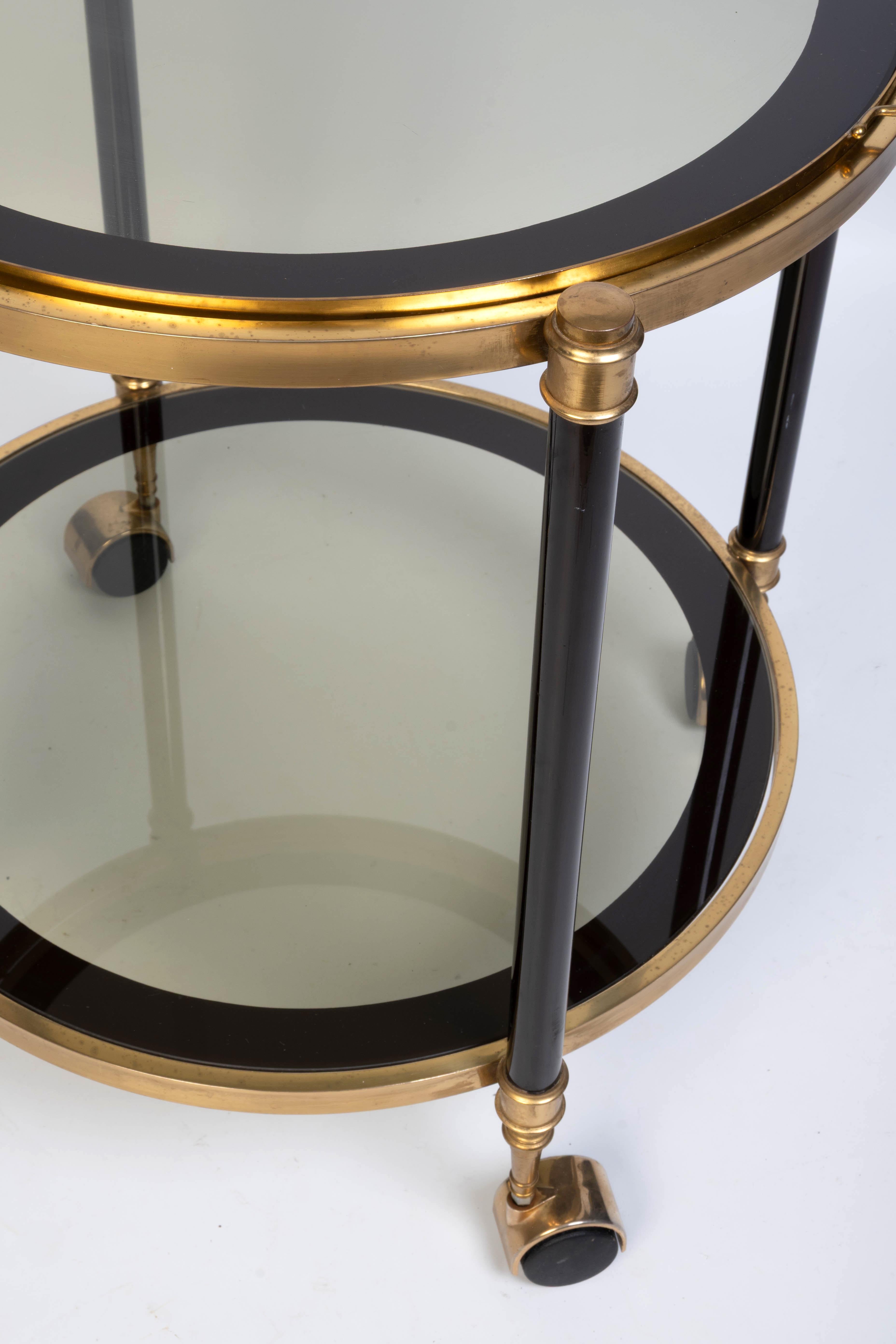 Italian 1970's Brass And black Enamel Circular Bar Cart Drinks Trolley For Sale 9