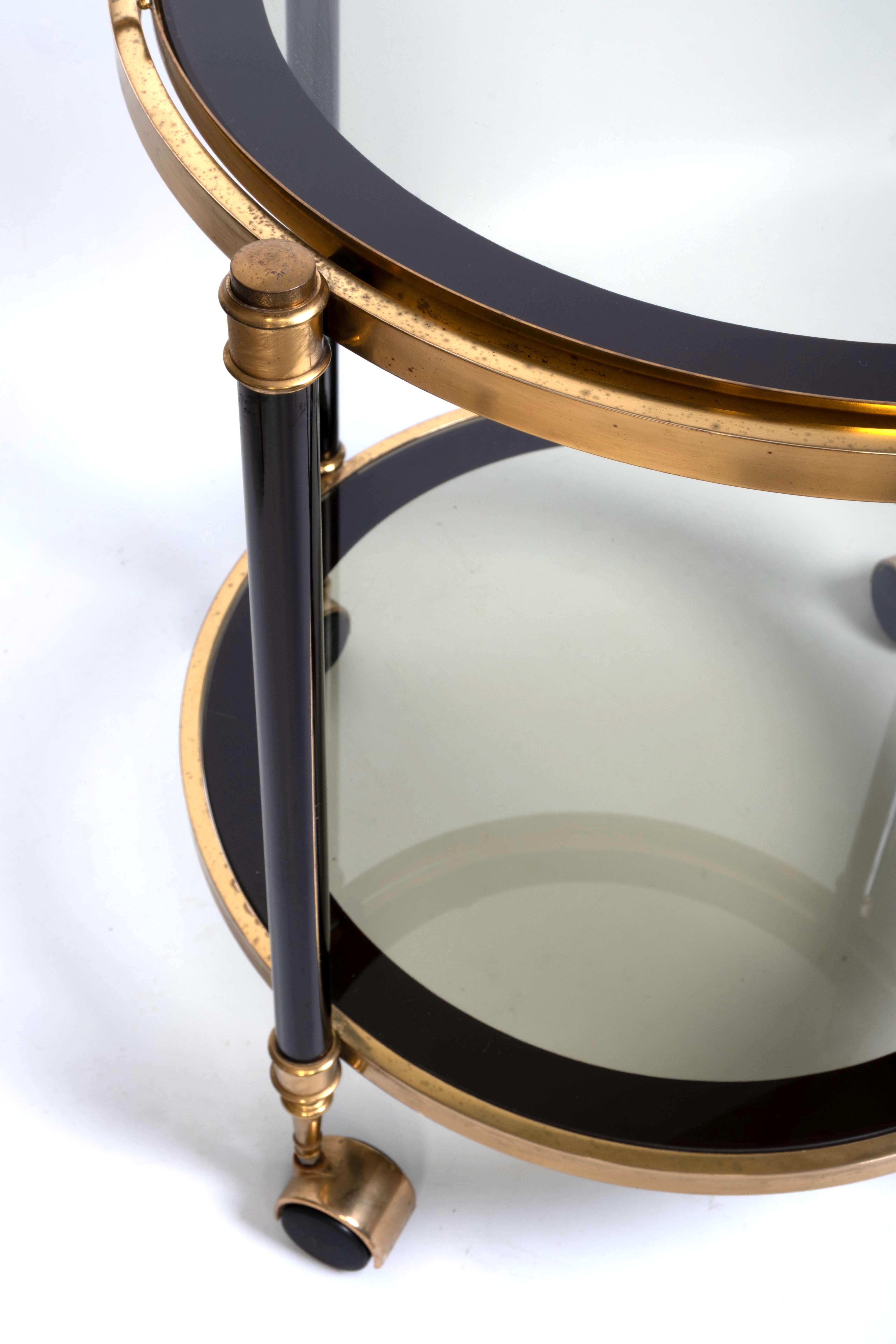 Italian 1970's Brass And black Enamel Circular Bar Cart Drinks Trolley For Sale 10