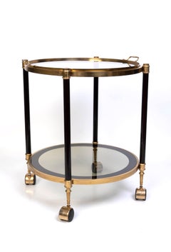 Italian 1970's Brass And black Enamel Circular Bar Cart Drinks Trolley