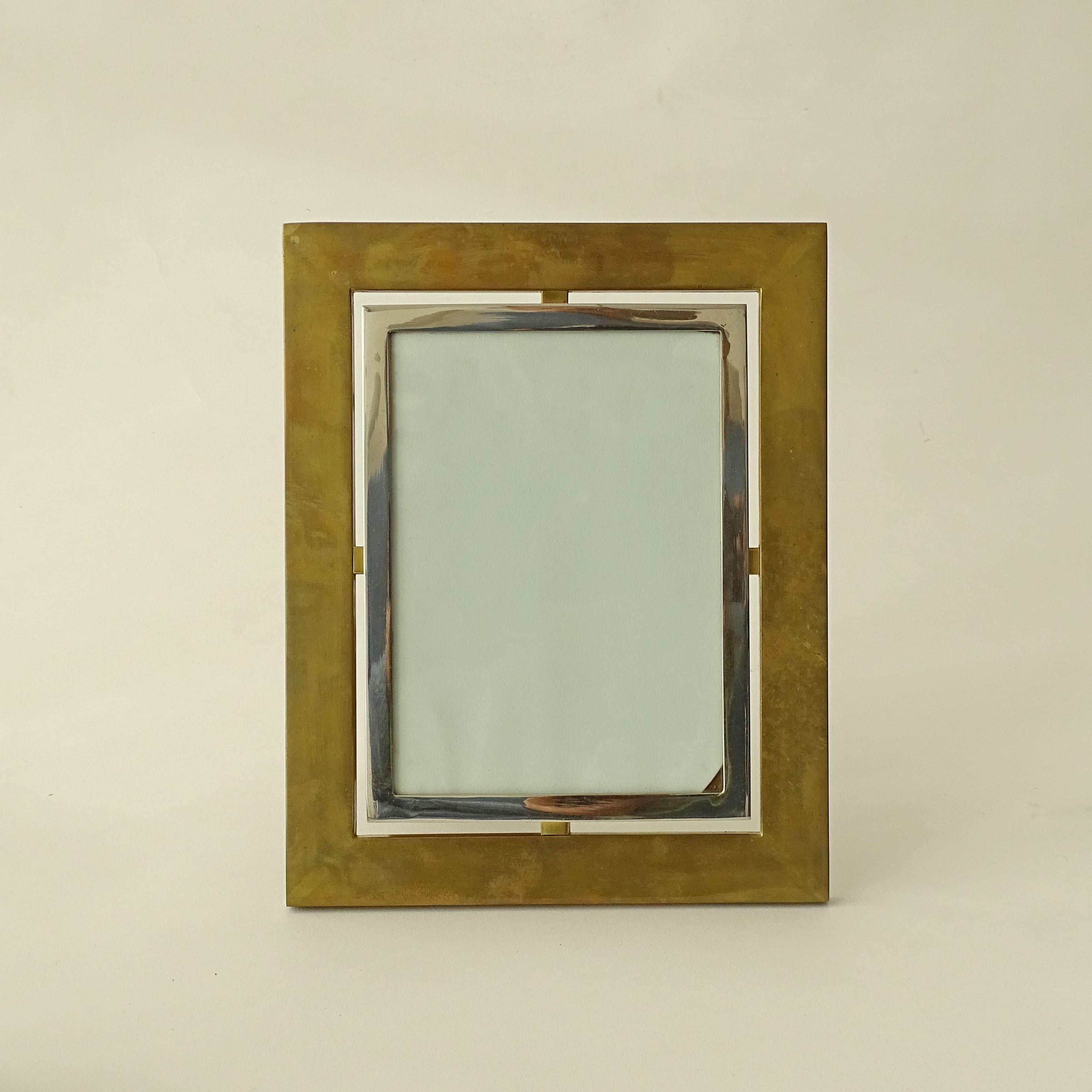 Late 20th Century Italian 1970s Brass and Chrome Picture frame For Sale